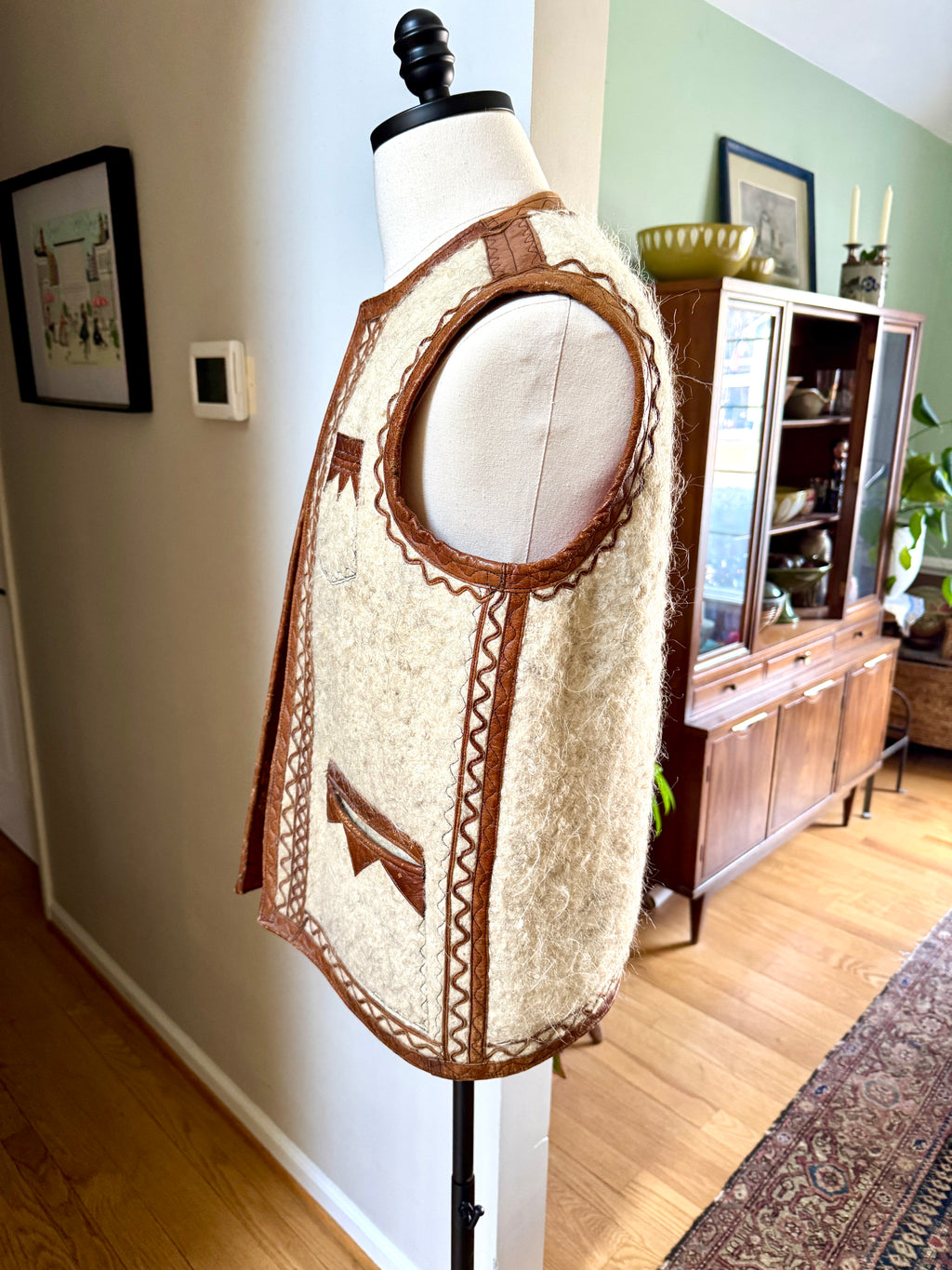 1960's Nomadic Icelandic Sheeps Wool & Leather Vest ~ Handmade Leather & Wool Vest