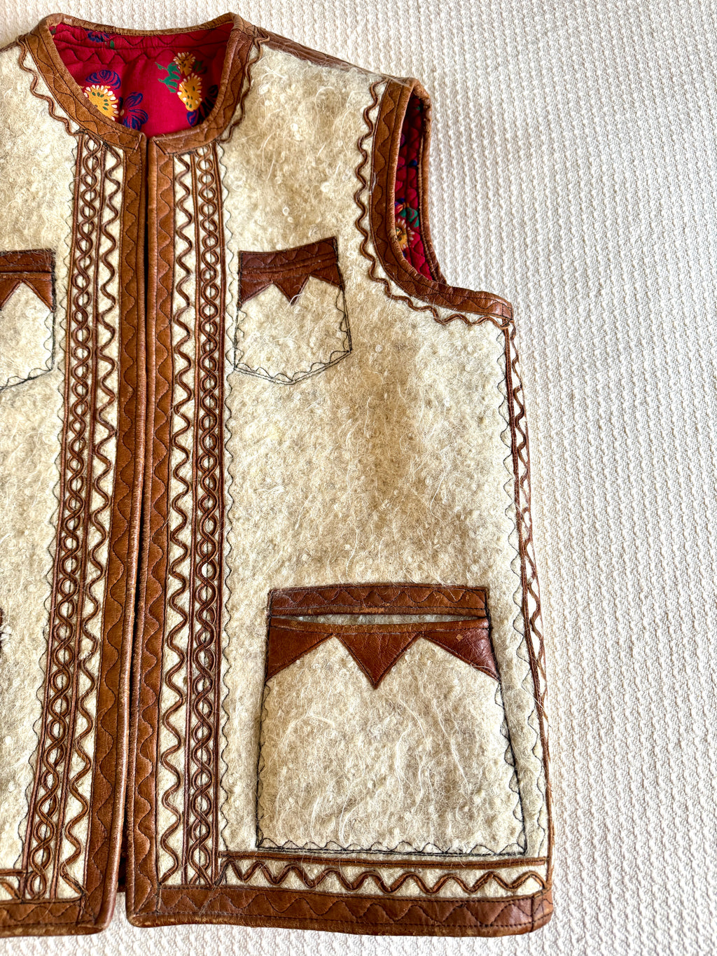 1960's Nomadic Icelandic Sheeps Wool & Leather Vest ~ Handmade Leather & Wool Vest