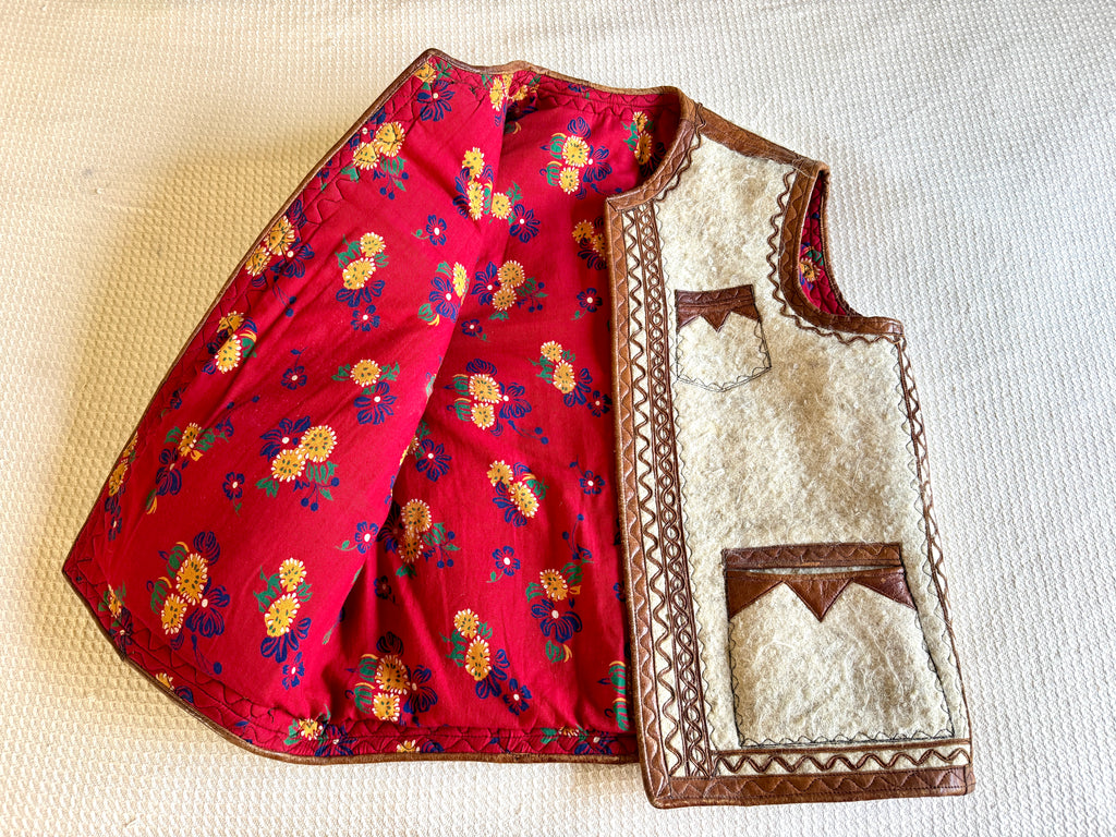 1960's Nomadic Icelandic Sheeps Wool & Leather Vest ~ Handmade Leather & Wool Vest