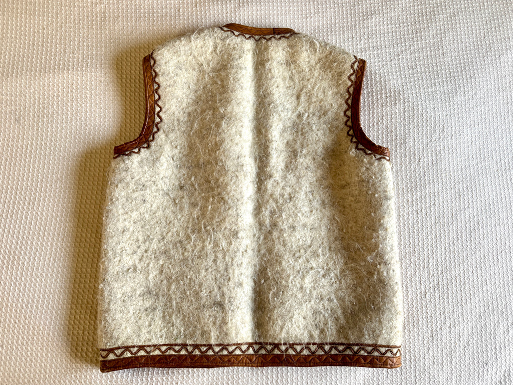 1960's Nomadic Icelandic Sheeps Wool & Leather Vest ~ Handmade Leather & Wool Vest