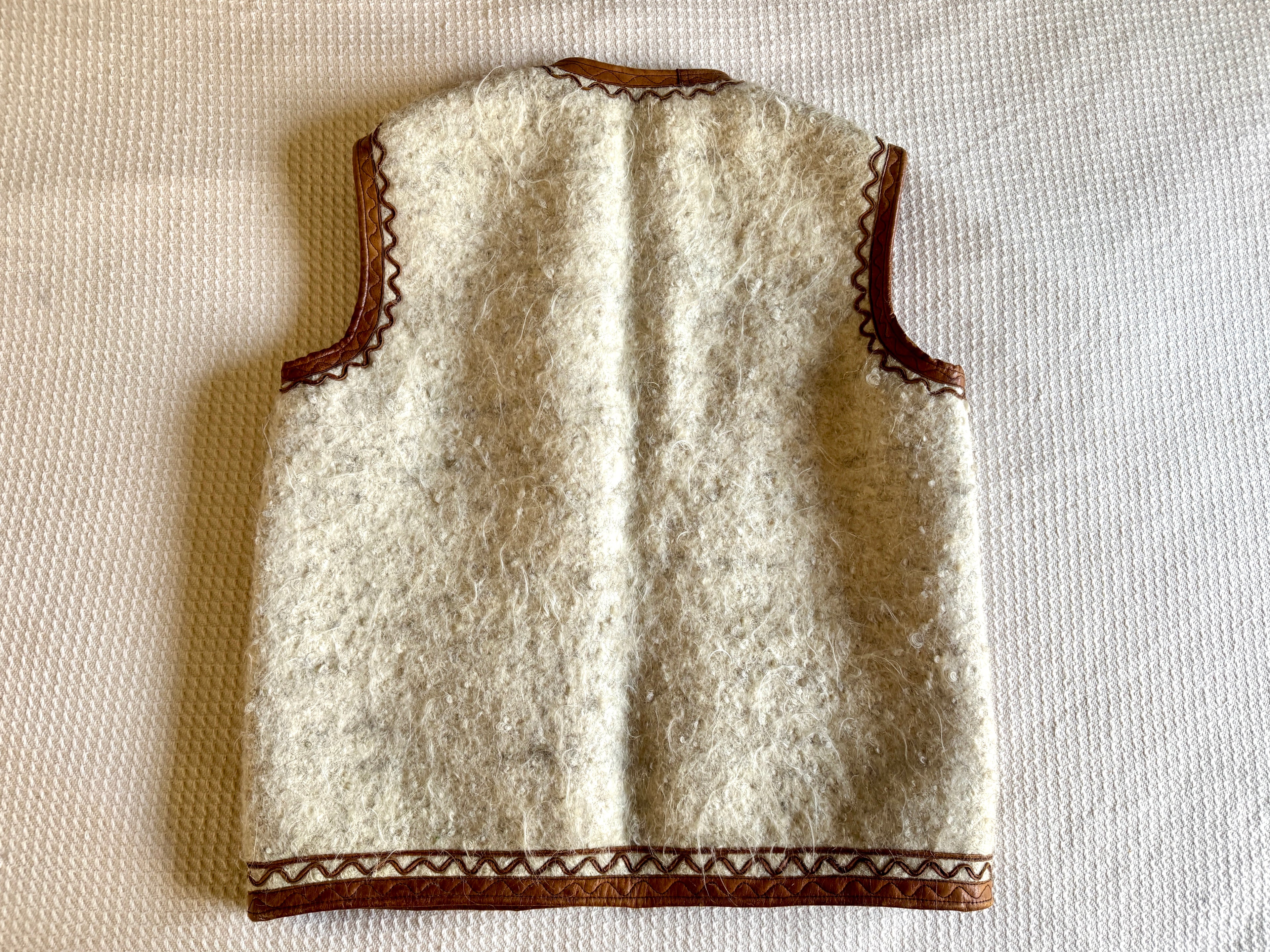 1960's Nomadic Icelandic Sheeps Wool & Leather Vest ~ Handmade Leather & Wool Vest