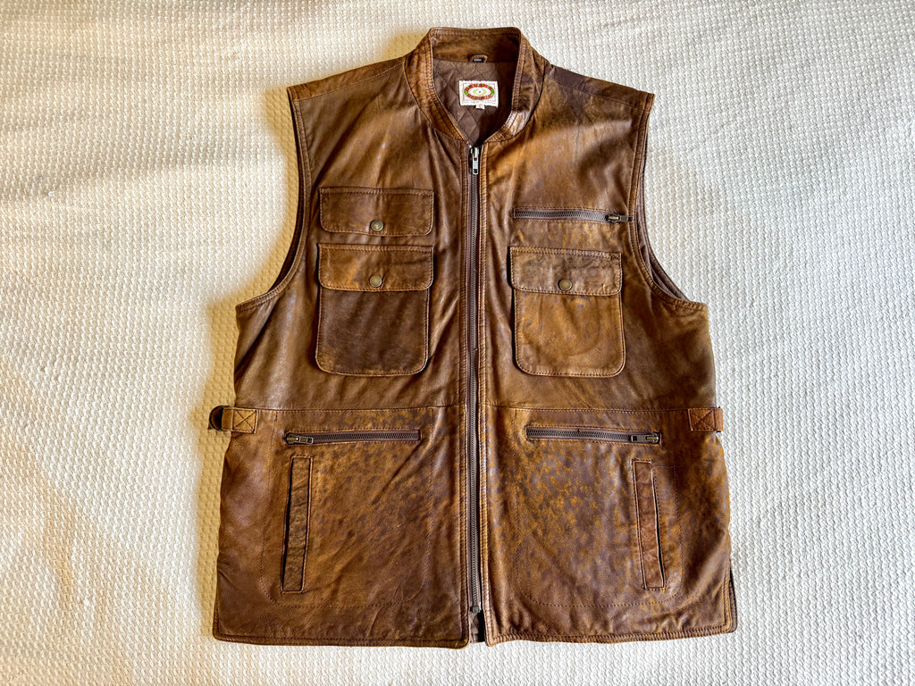 1980's Banana Republic Brown Worn Leather Safari Vest (L)