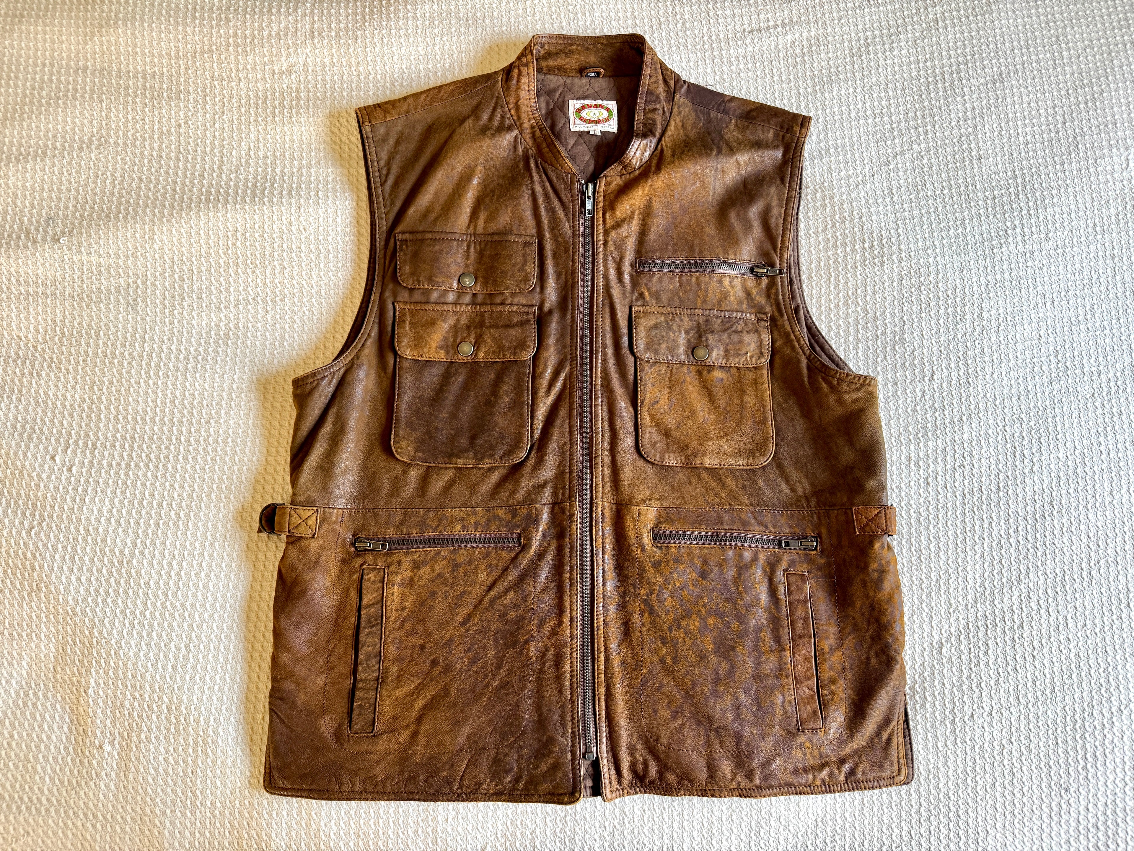 1980's Banana Republic Brown Worn Leather Safari Vest (L)