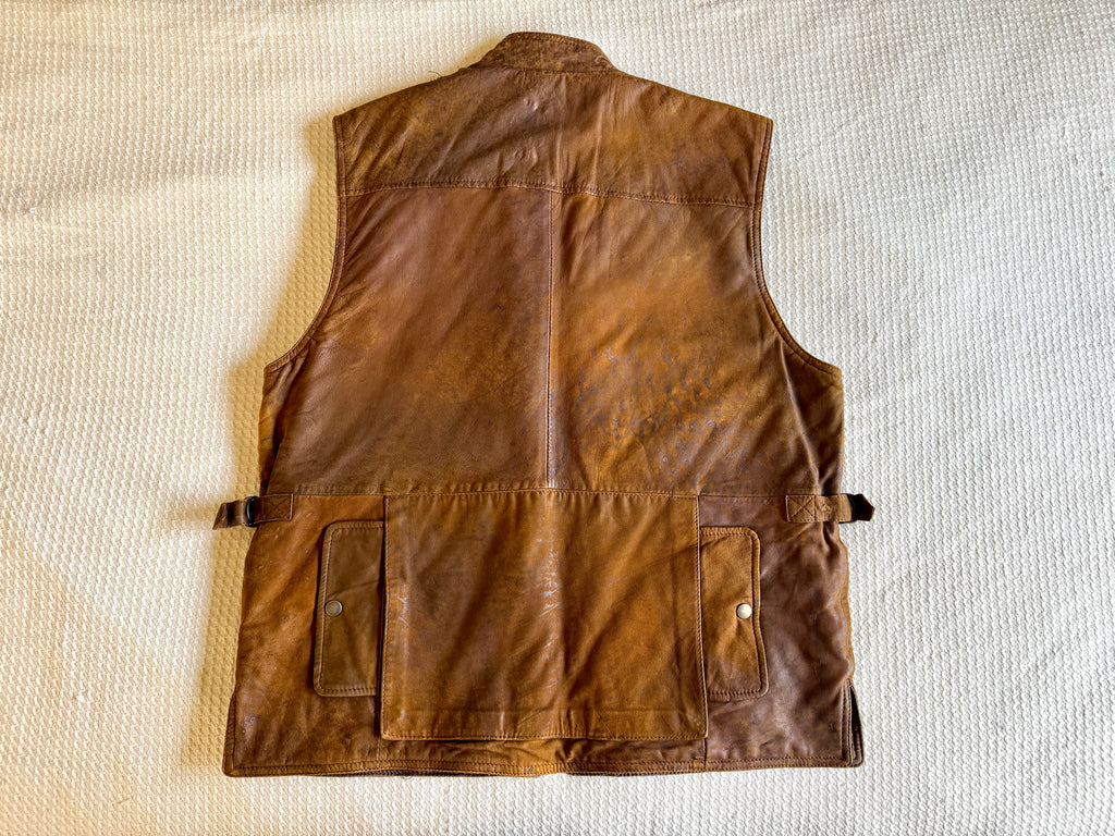 1980's Banana Republic Brown Worn Leather Safari Vest (L)