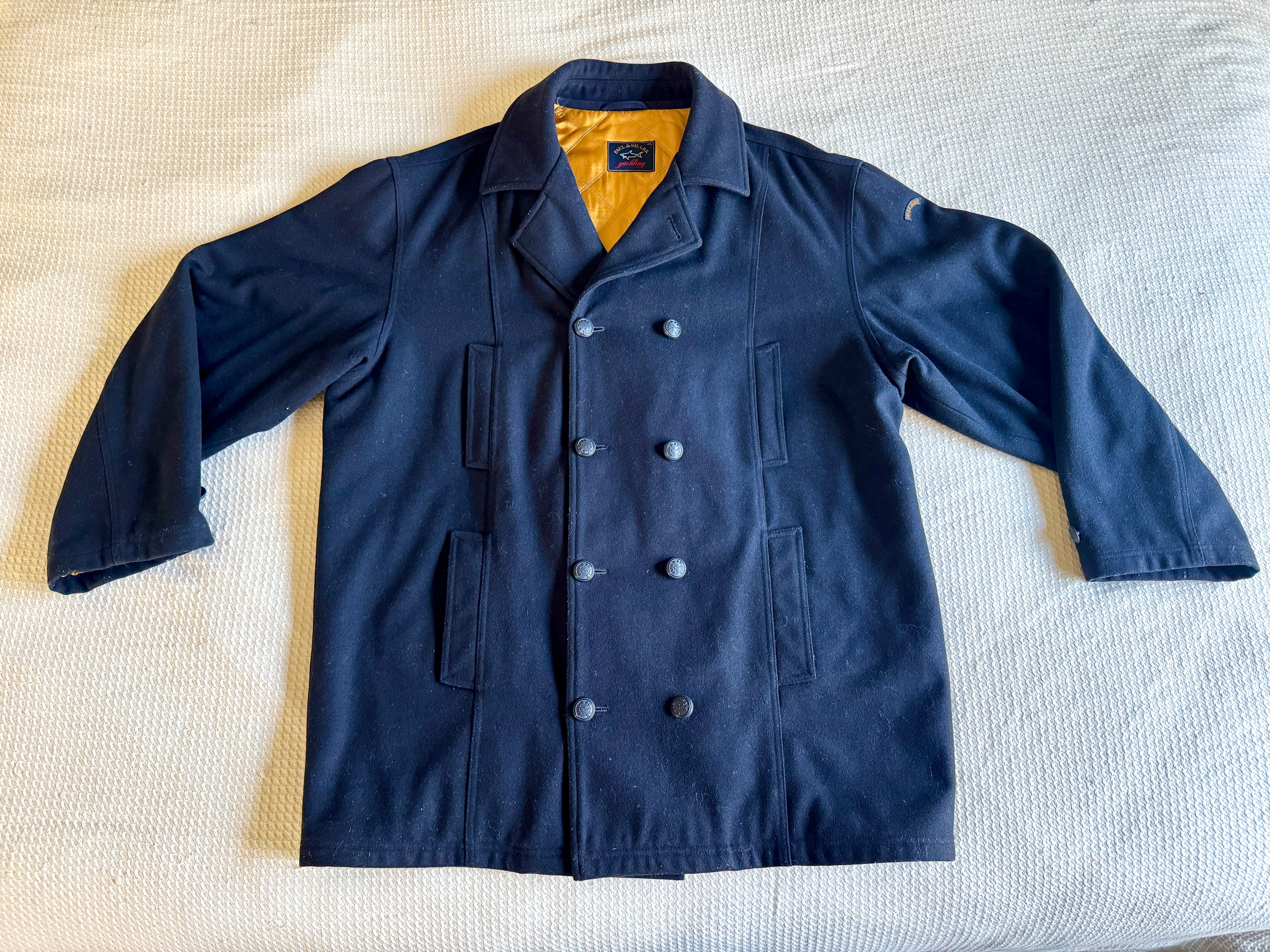 Vtg Paul & Shark Yachting Men's Wool Peacoat ~ 4x Double Breasted Peacoat