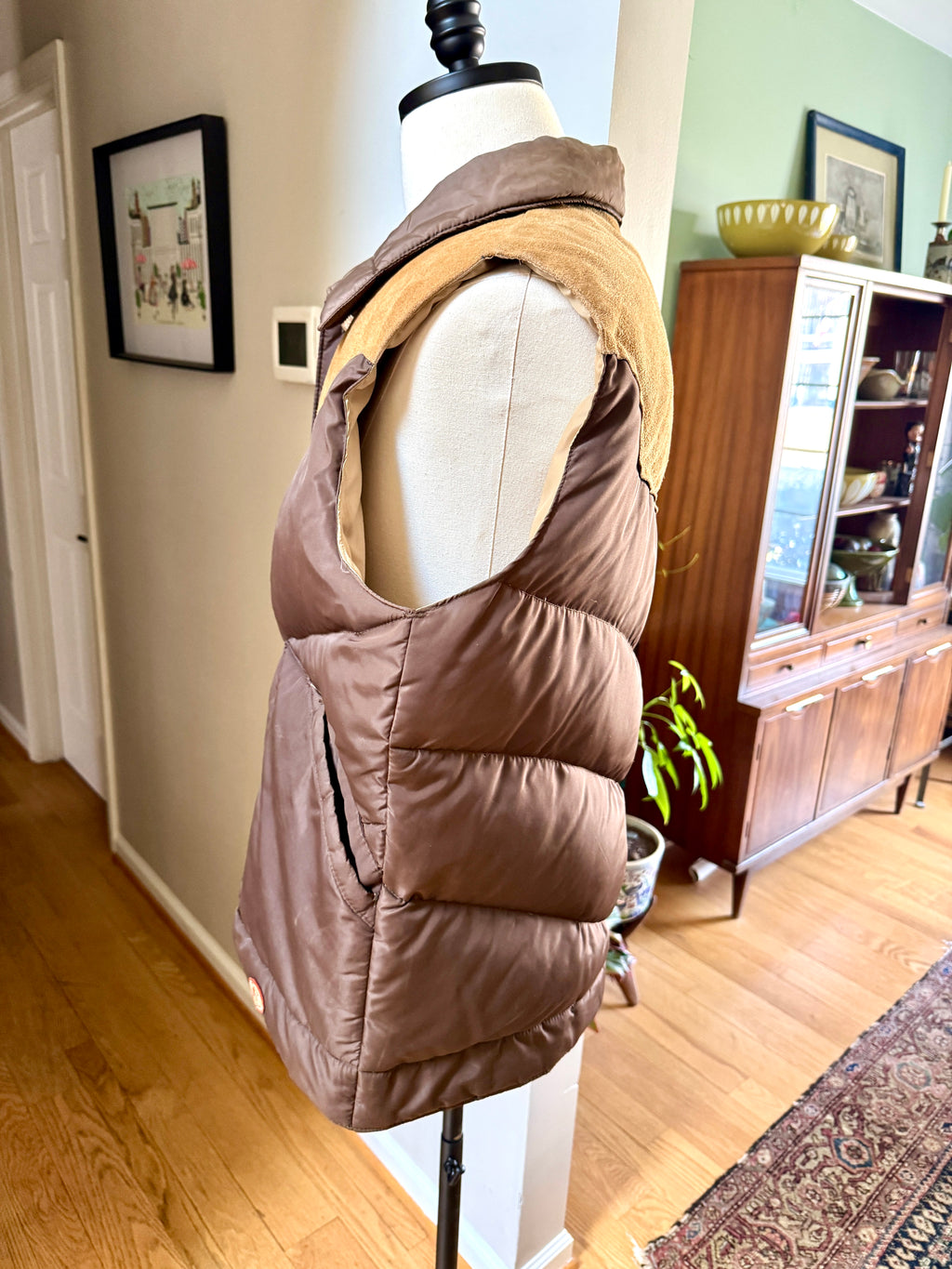 Camel Northern Goose Down Winter Vest ~ Vtg 70s Brown w/ Suede Men's XXL