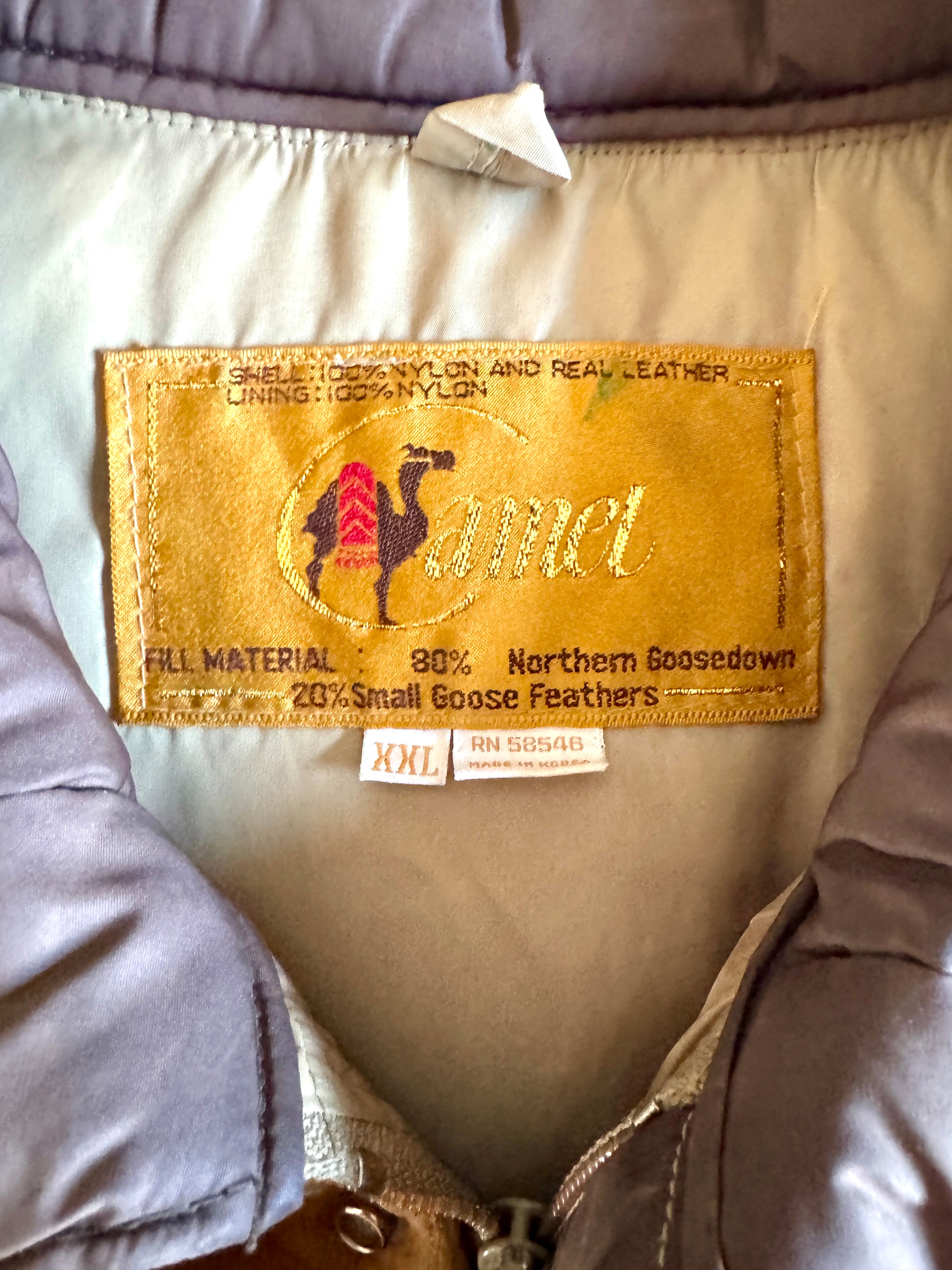 Camel Northern Goose Down Winter Vest ~ Vtg 70s Brown w/ Suede Men's XXL