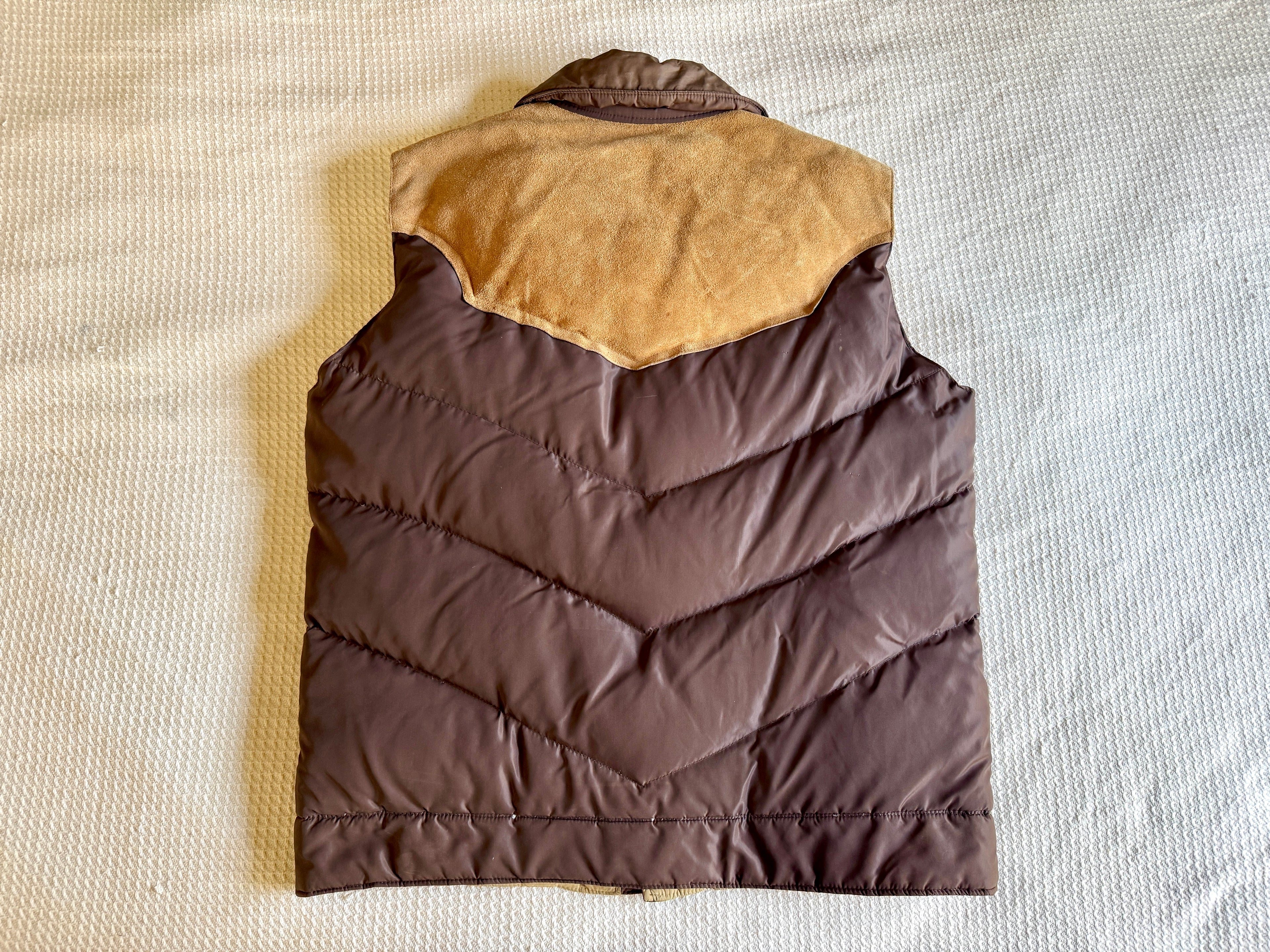 Camel Northern Goose Down Winter Vest ~ Vtg 70s Brown w/ Suede Men's XXL