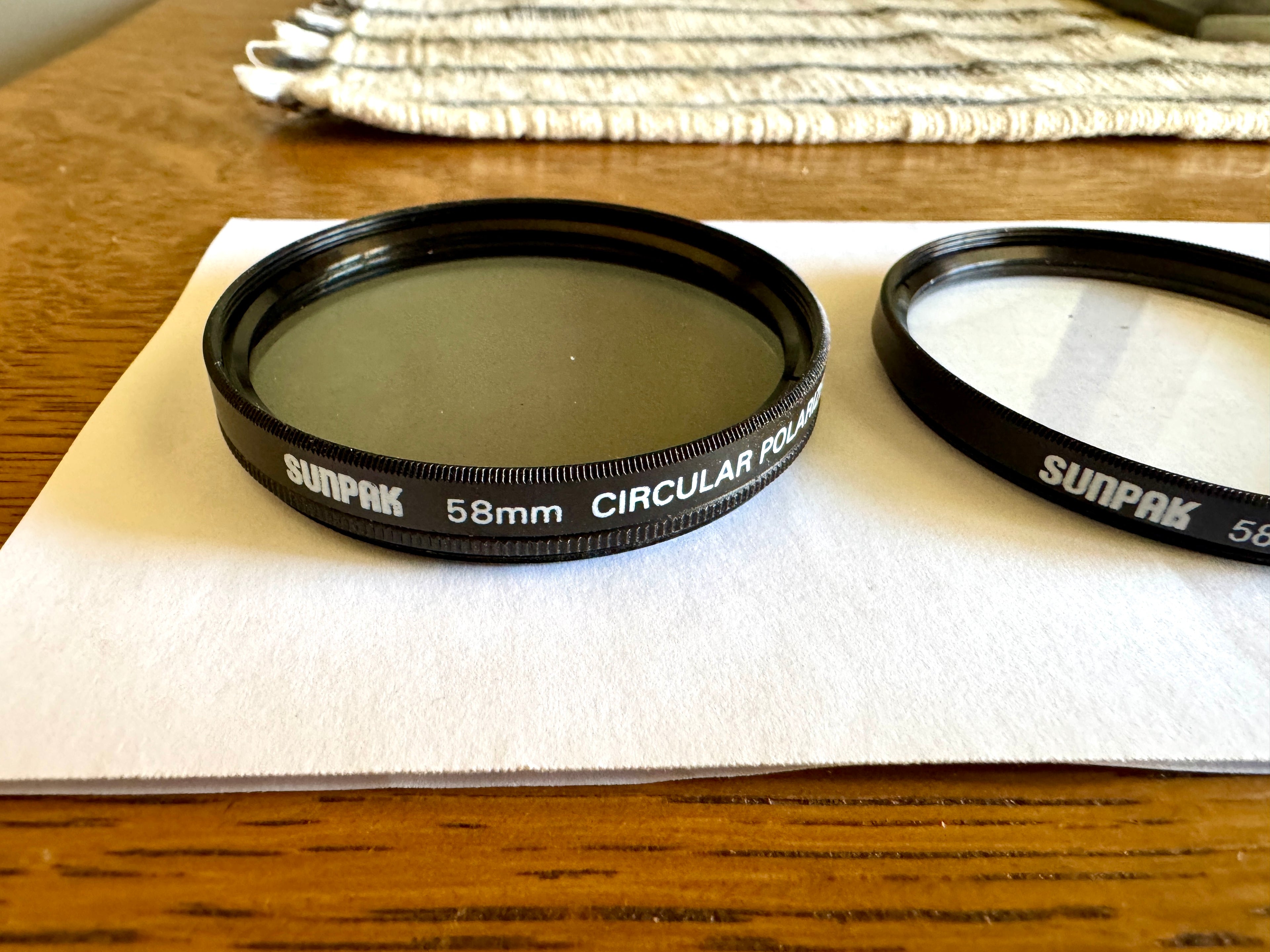 Vtg 58MM lens Filters Sunpak Circular Polarizer & UV Lens and a Hoya Skylight (1B) Lens