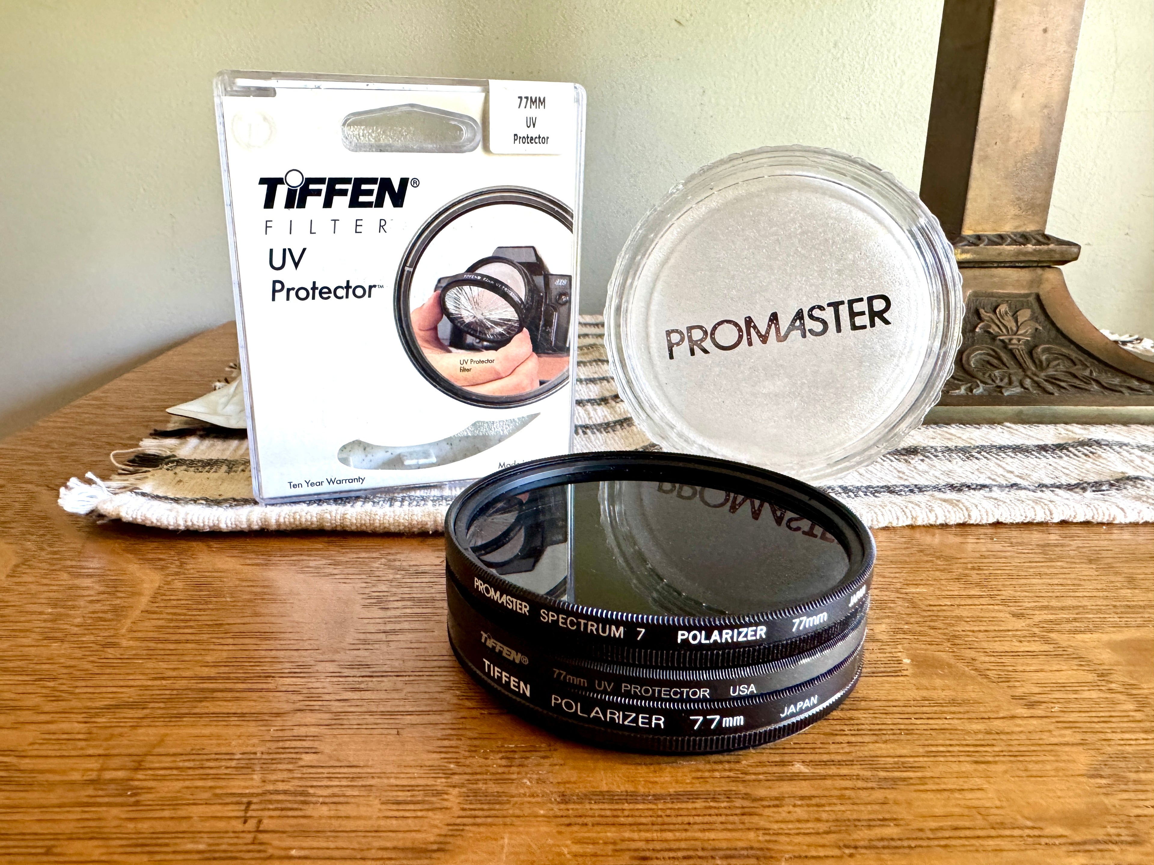 77mm Lens Filter Variety Set, Tiffen UV Protector & Circular Polarizer and ProMaster Spectrum 7 Polarizer Filter