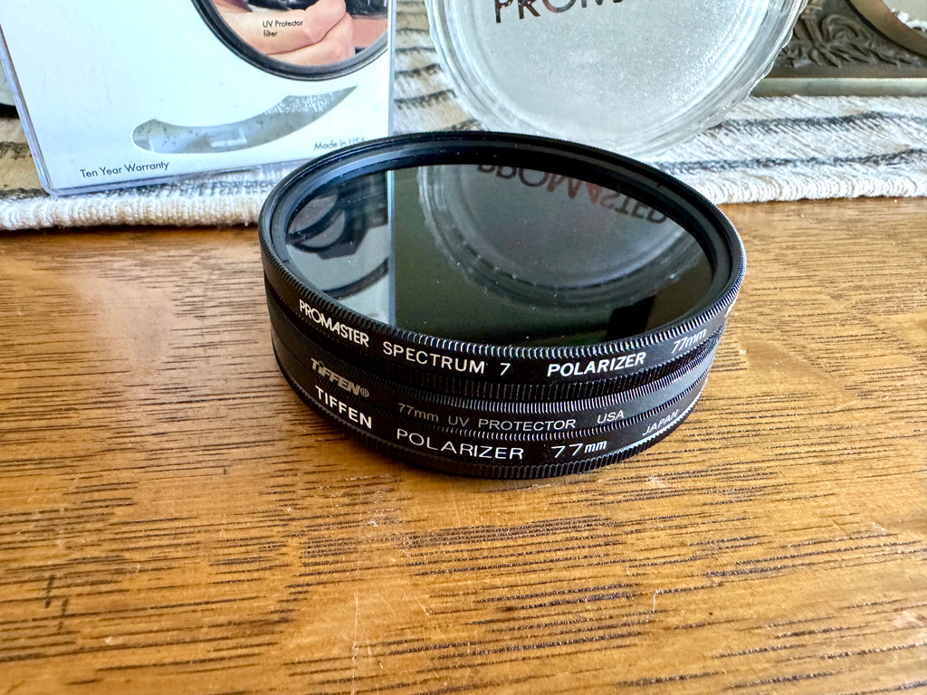 77mm Lens Filter Variety Set, Tiffen UV Protector & Circular Polarizer and ProMaster Spectrum 7 Polarizer Filter