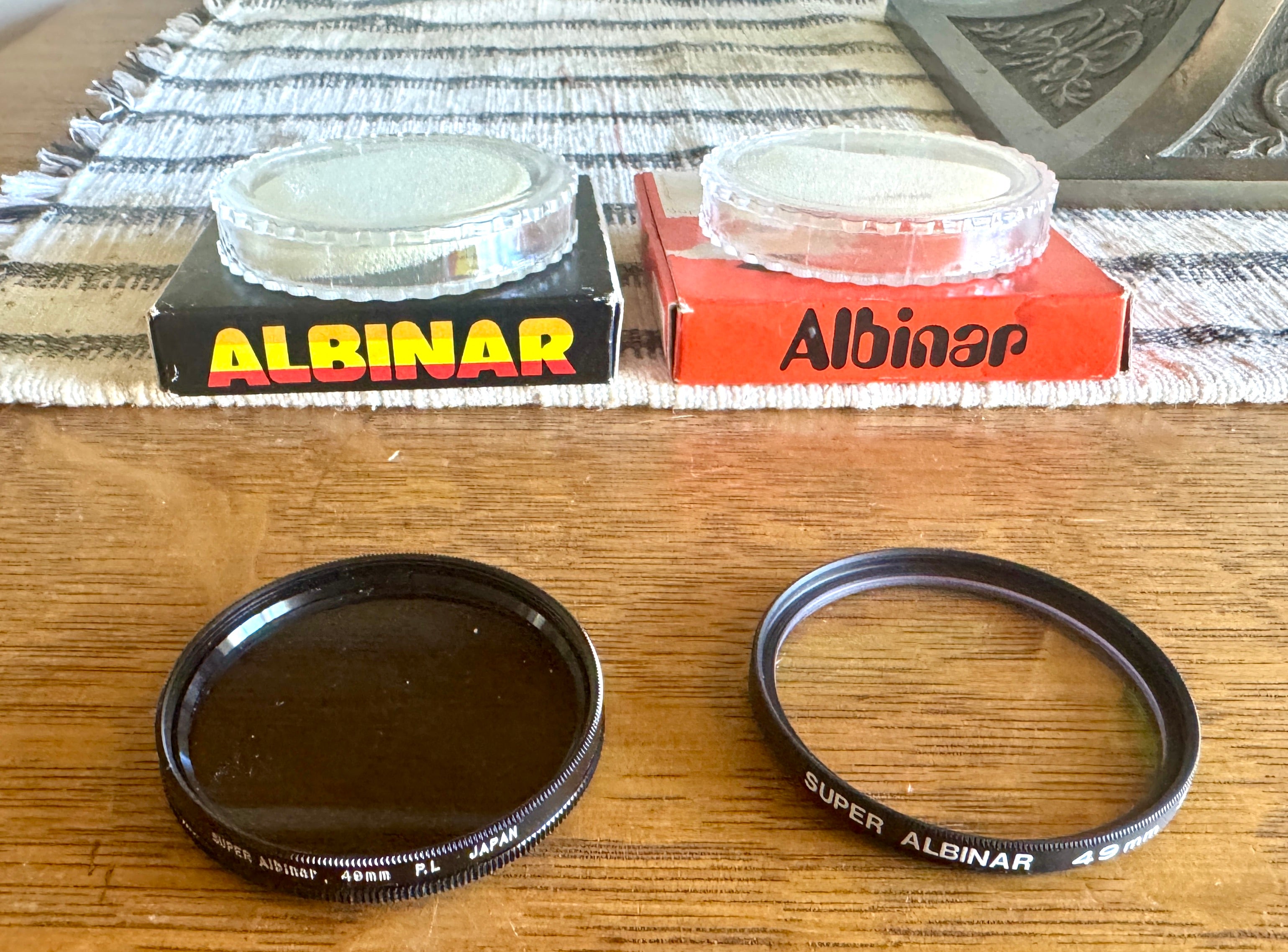 Vtg Super Albinar 49mm PL Lens Filter and Skylight Filter In Cases