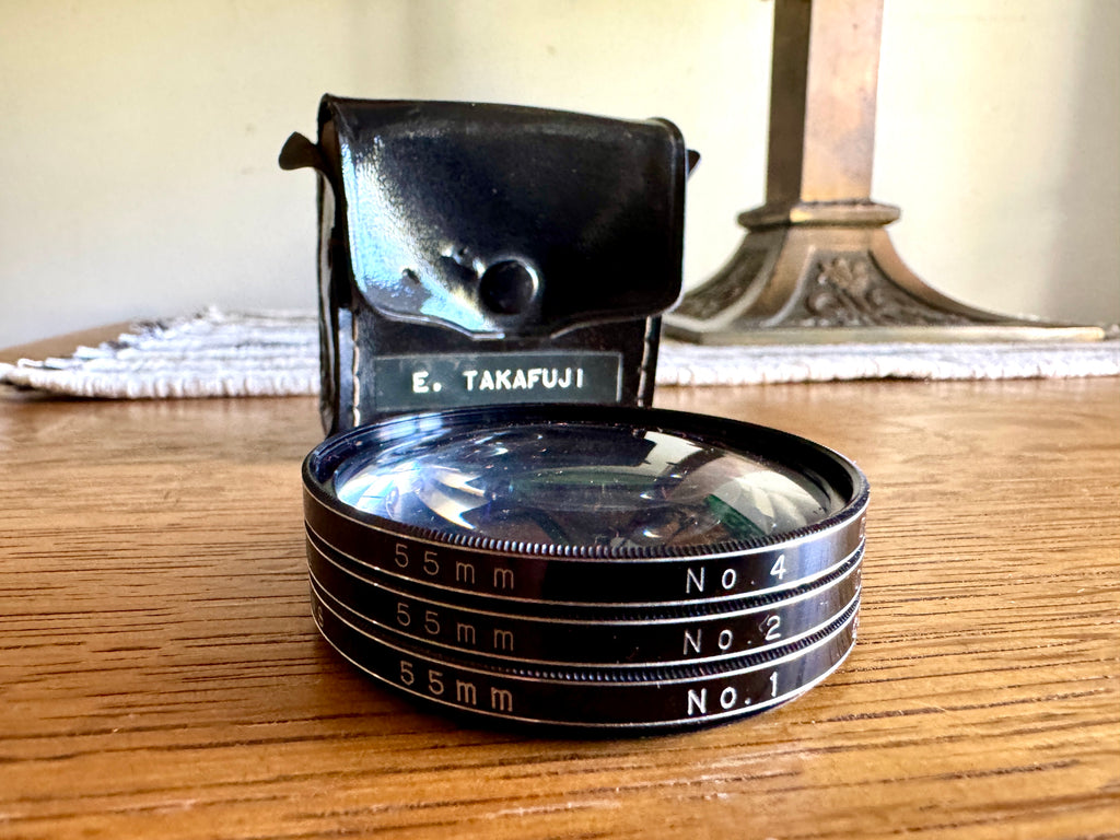 Vivitar 55mm Coated Close-Up Camera Lens Filters #1 #2 #4 in Black Leather Case