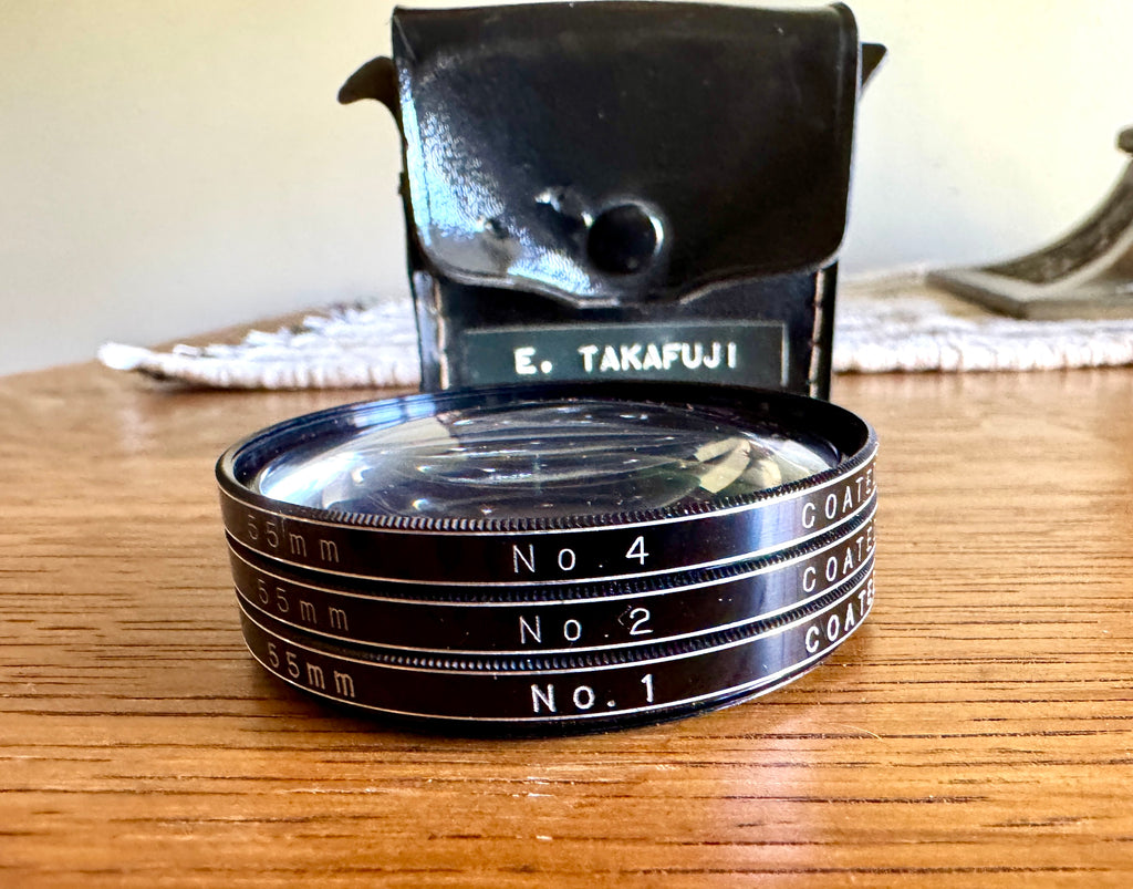 Vivitar 55mm Coated Close-Up Camera Lens Filters #1 #2 #4 in Black Leather Case