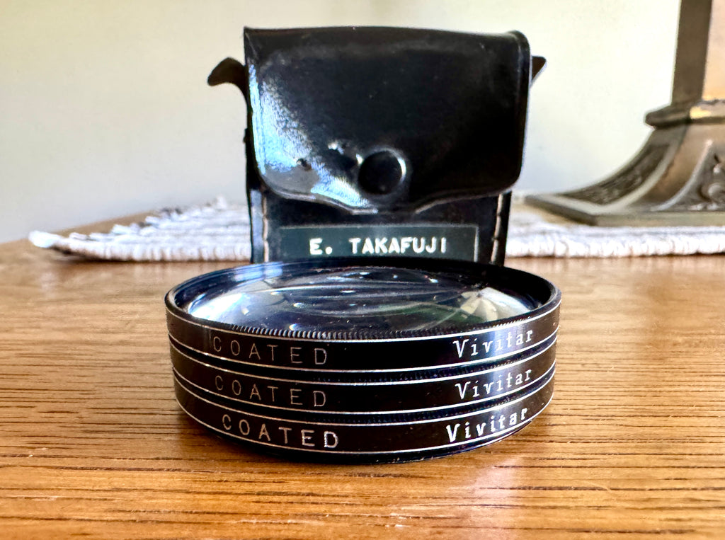 Vivitar 55mm Coated Close-Up Camera Lens Filters #1 #2 #4 in Black Leather Case