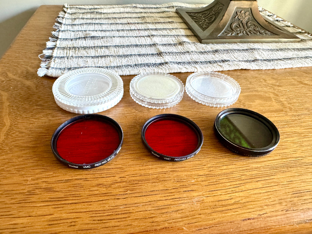 Vtg Variety of Vivitar Lens Filters, VMC Red No.25(A) 58Mm & 52MM, Vivitar 52mm Polarizing Filter