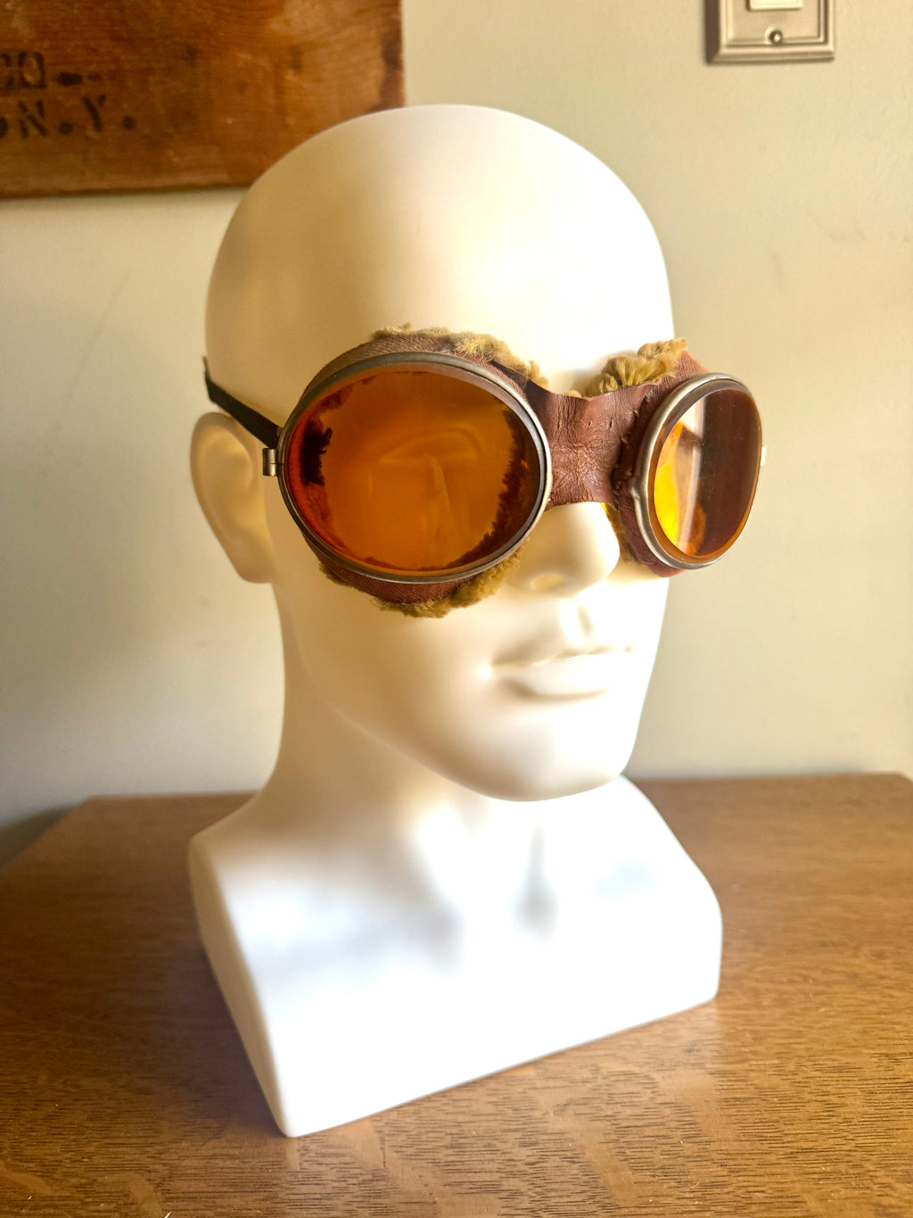 Early 1900's Aviation Goggle with Amber Glass Lenses ~ Amber Lens Aviation Goggles