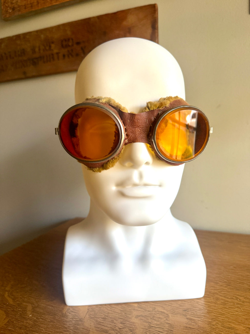 Early 1900's Aviation Goggle with Amber Glass Lenses ~ Amber Lens Aviation Goggles