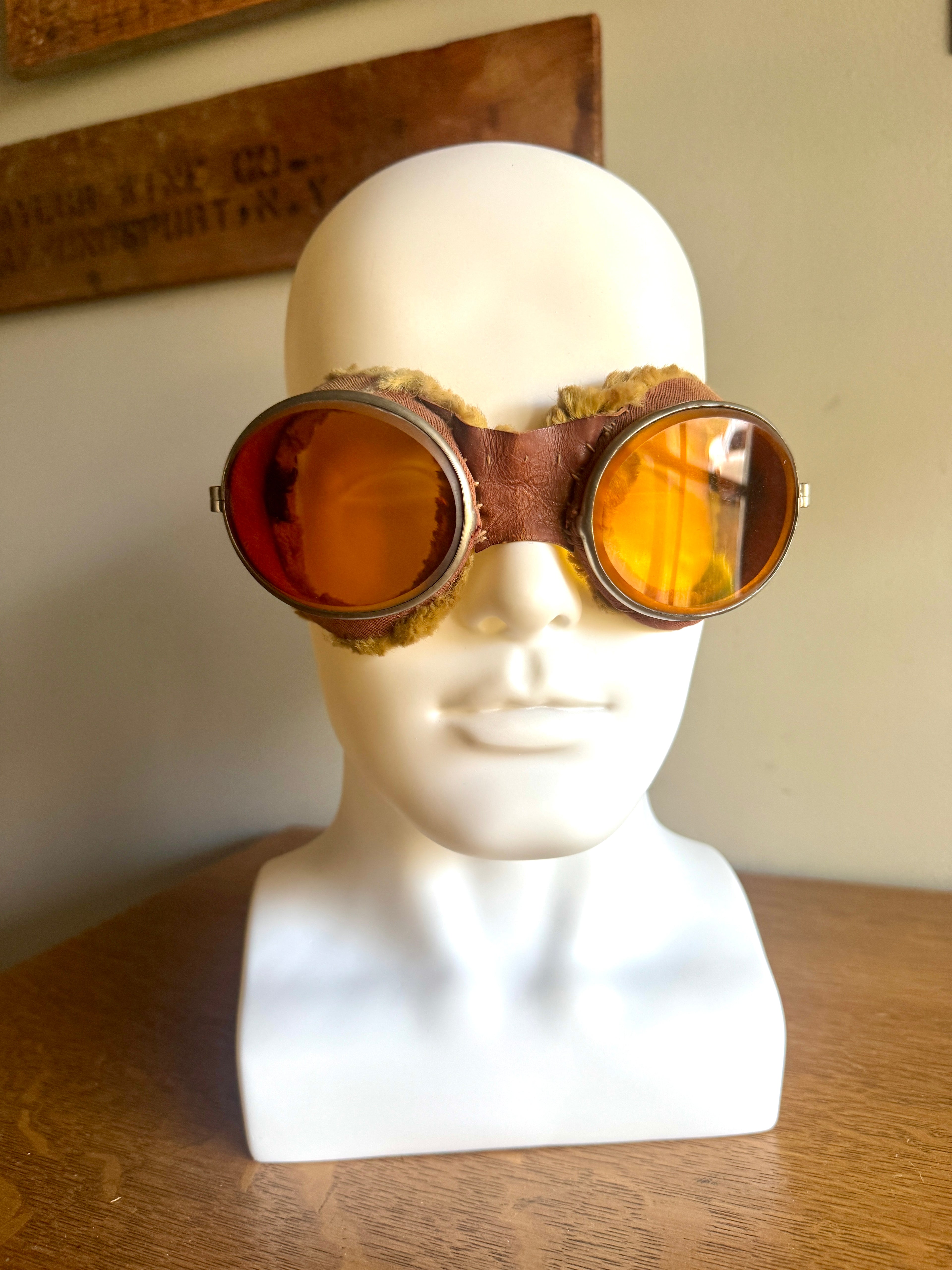 Early 1900's Aviation Goggle with Amber Glass Lenses ~ Amber Lens Aviation Goggles