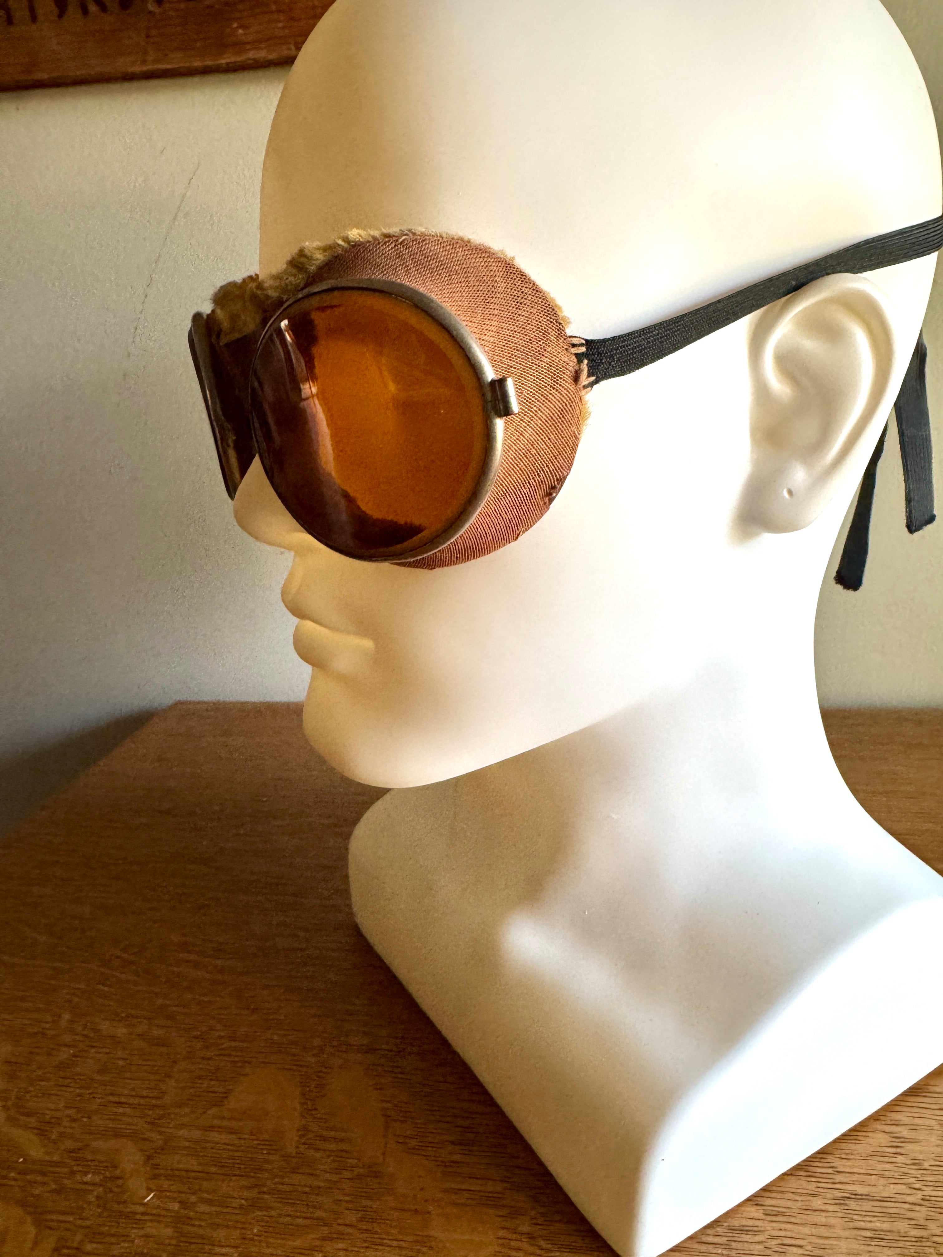 Early 1900's Aviation Goggle with Amber Glass Lenses ~ Amber Lens Aviation Goggles
