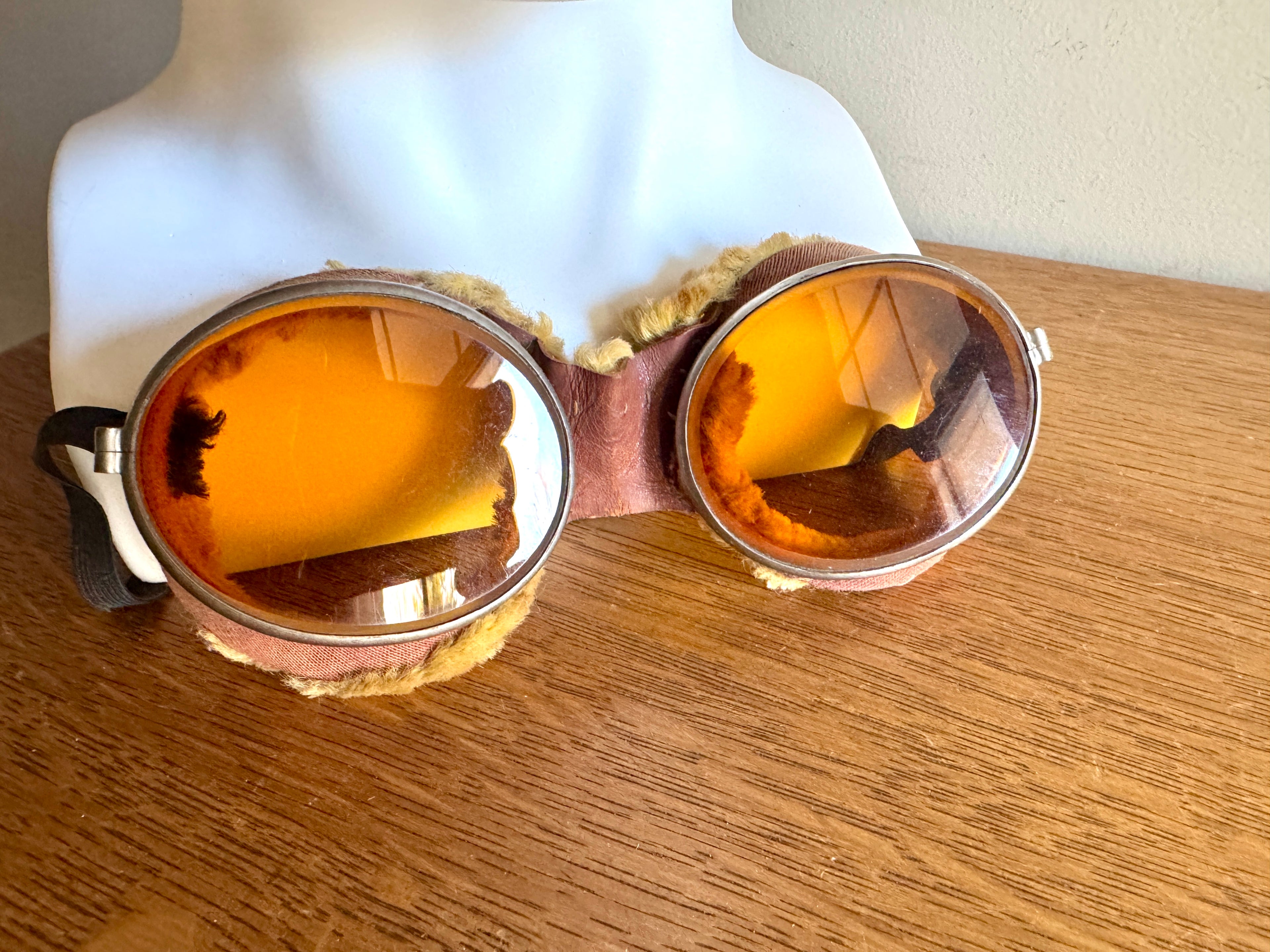 Early 1900's Aviation Goggle with Amber Glass Lenses ~ Amber Lens Aviation Goggles
