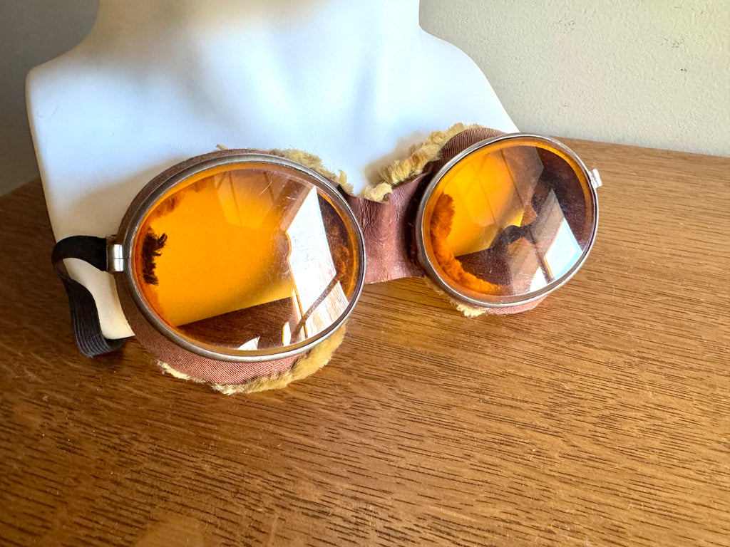 Early 1900's Aviation Goggle with Amber Glass Lenses ~ Amber Lens Aviation Goggles