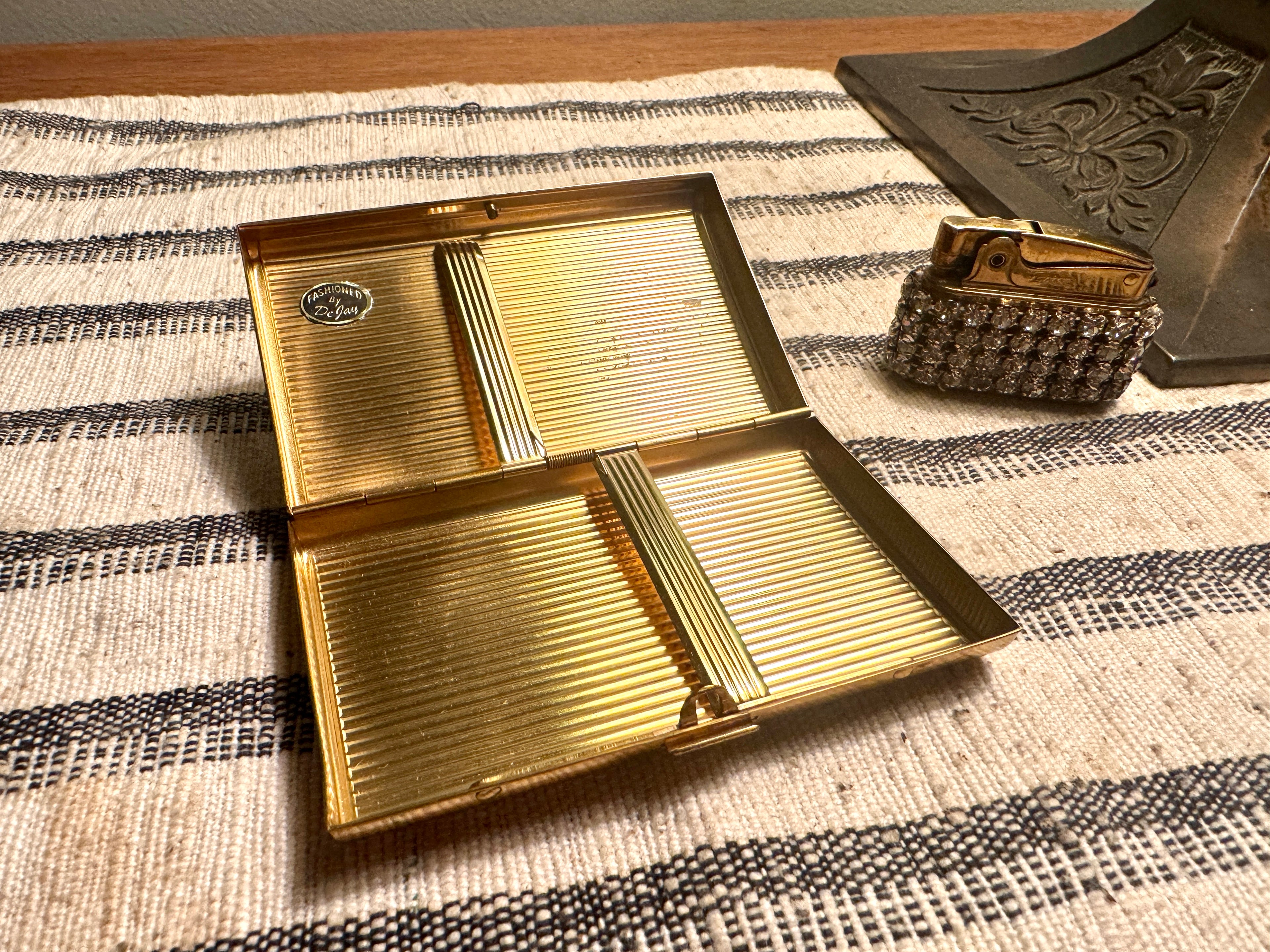 Old Hollywood Glam Rhinestone Cigarette Case and Matching Lighter ~ Faux Diamond Business Card Holder