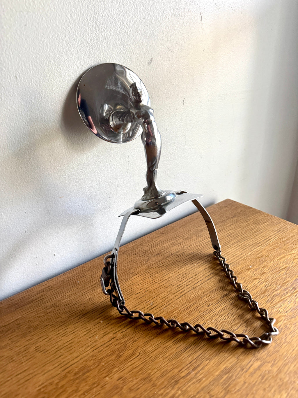 1920's-30's Art Deco Rocketeer Automobile Spare Tire Ornament Mirror | Machine Age Tire Mount Mirror