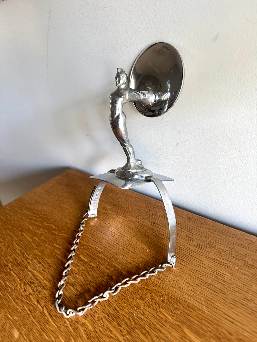 1920's-30's Art Deco Rocketeer Automobile Spare Tire Ornament Mirror | Machine Age Tire Mount Mirror