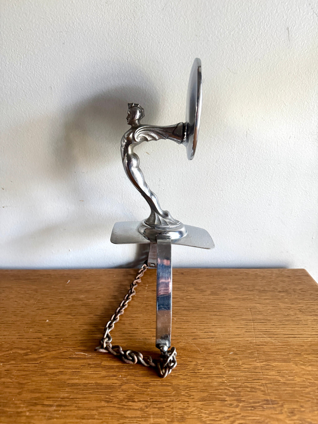 1920's-30's Art Deco Rocketeer Automobile Spare Tire Ornament Mirror | Machine Age Tire Mount Mirror