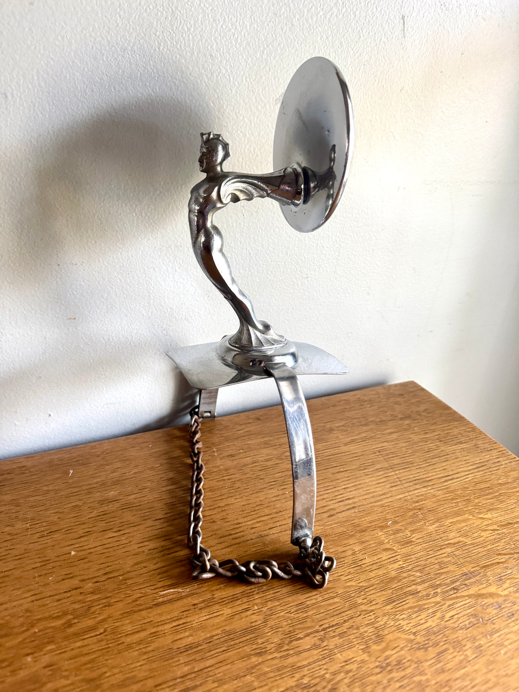 1920's-30's Art Deco Rocketeer Automobile Spare Tire Ornament Mirror | Machine Age Tire Mount Mirror