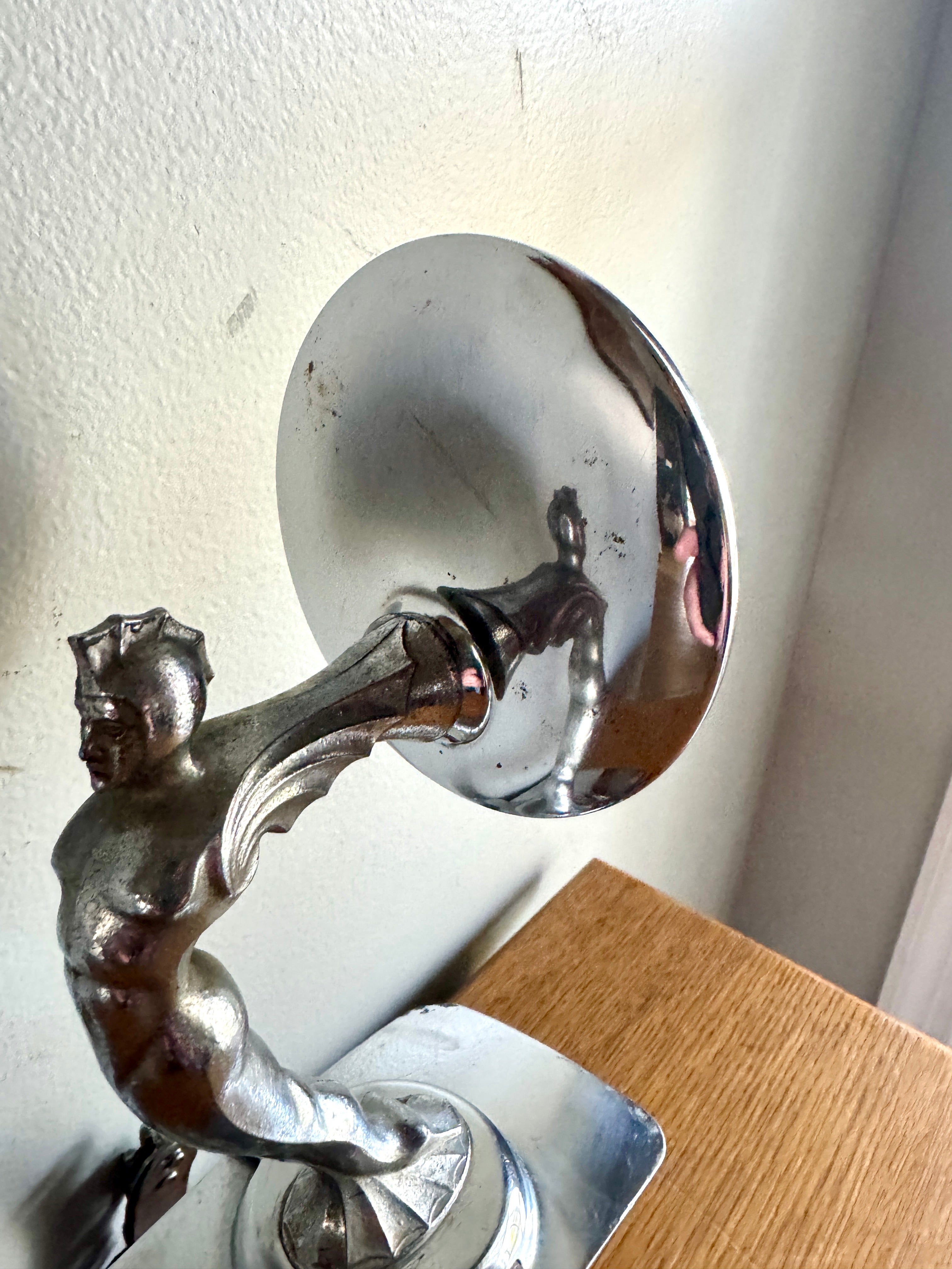 1920's-30's Art Deco Rocketeer Automobile Spare Tire Ornament Mirror | Machine Age Tire Mount Mirror