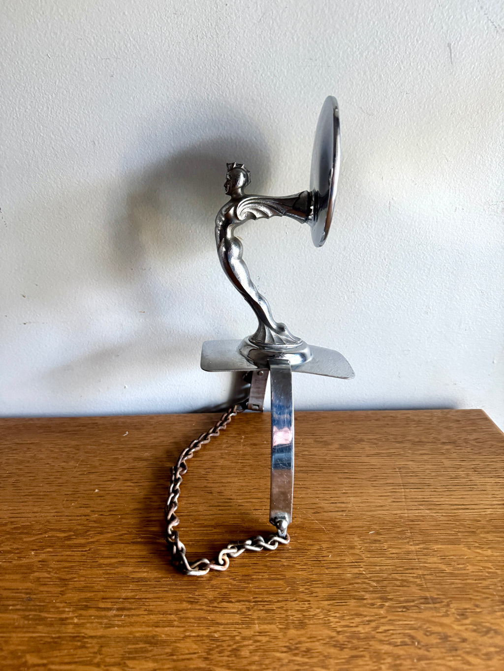 1920's-30's Art Deco Rocketeer Automobile Spare Tire Ornament Mirror | Machine Age Tire Mount Mirror