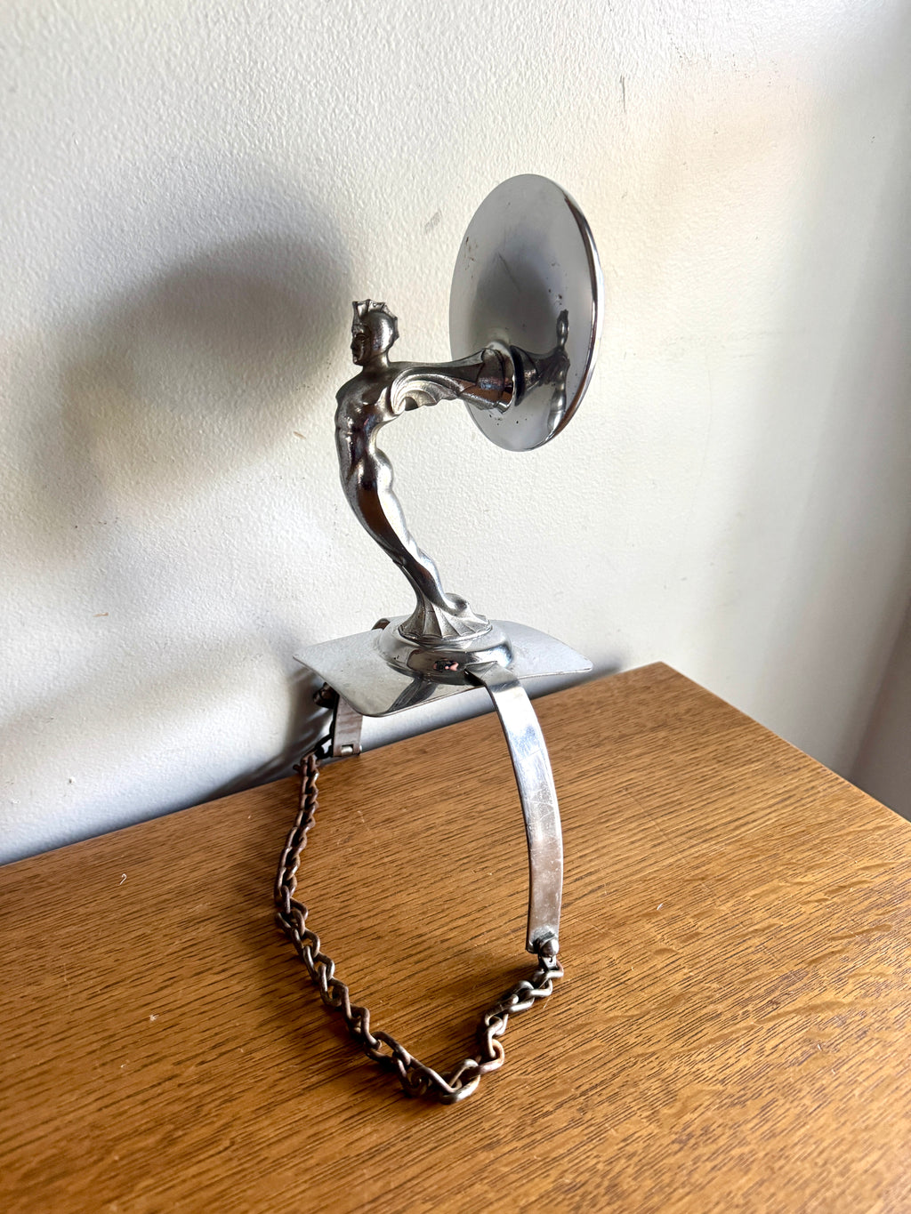 1920's-30's Art Deco Rocketeer Automobile Spare Tire Ornament Mirror | Machine Age Tire Mount Mirror