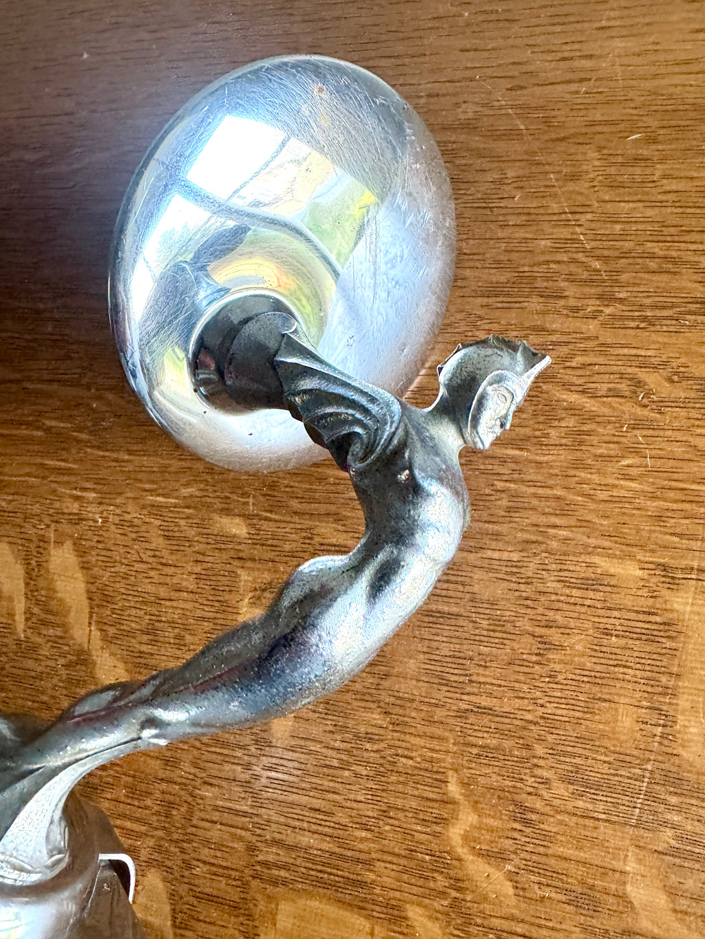 1920's-30's Art Deco Rocketeer Automobile Spare Tire Ornament Mirror | Machine Age Tire Mount Mirror