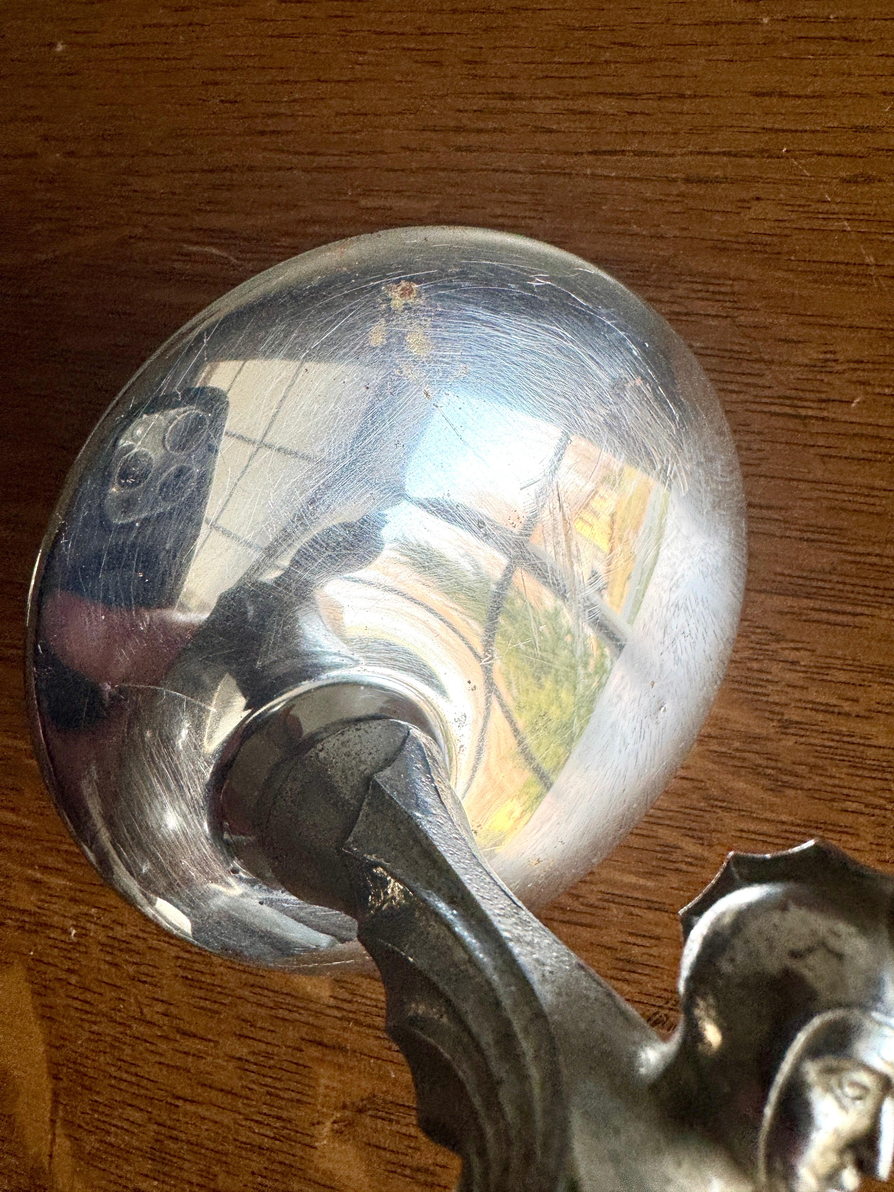 1920's-30's Art Deco Rocketeer Automobile Spare Tire Ornament Mirror | Machine Age Tire Mount Mirror
