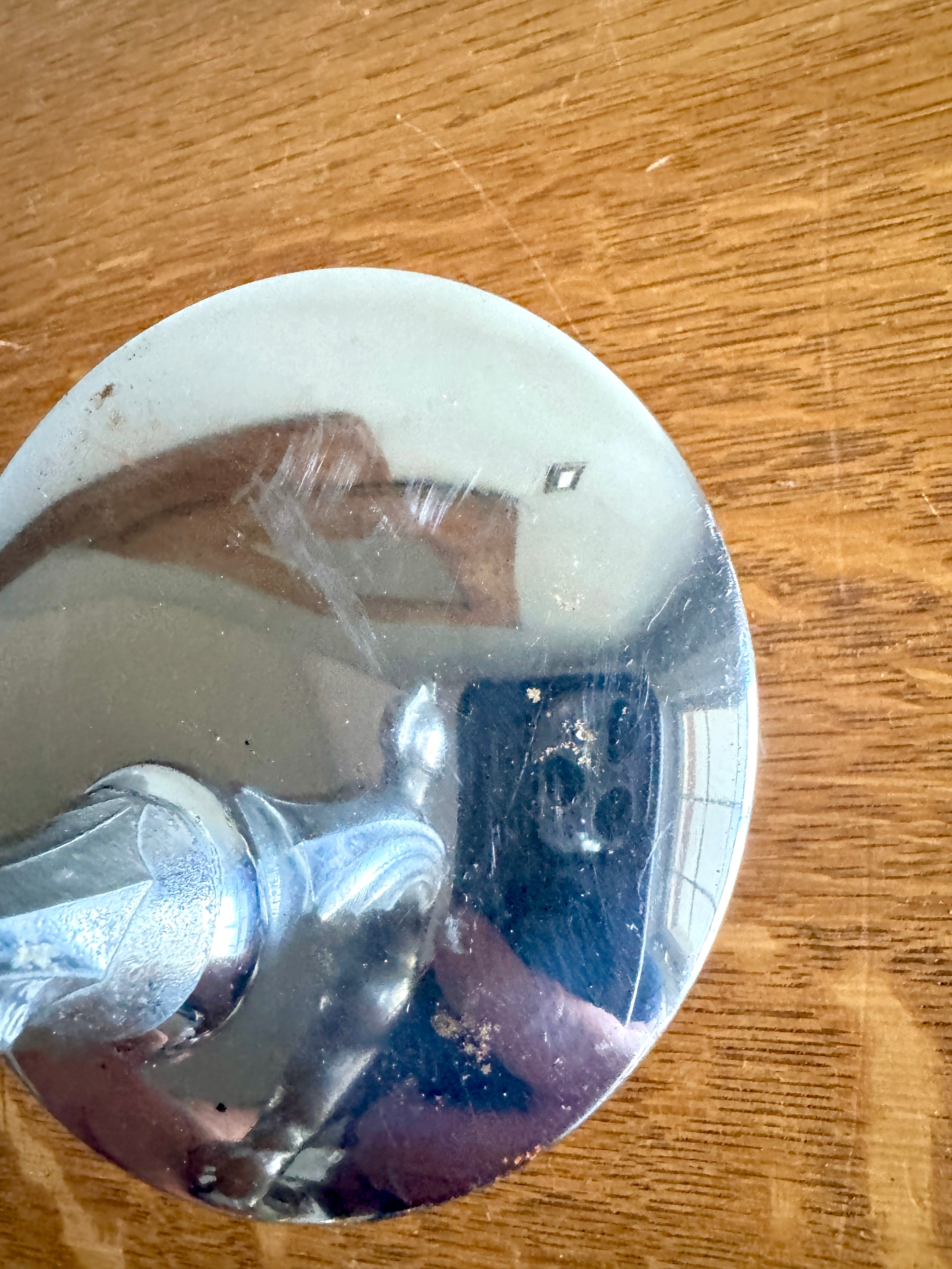 1920's-30's Art Deco Rocketeer Automobile Spare Tire Ornament Mirror | Machine Age Tire Mount Mirror