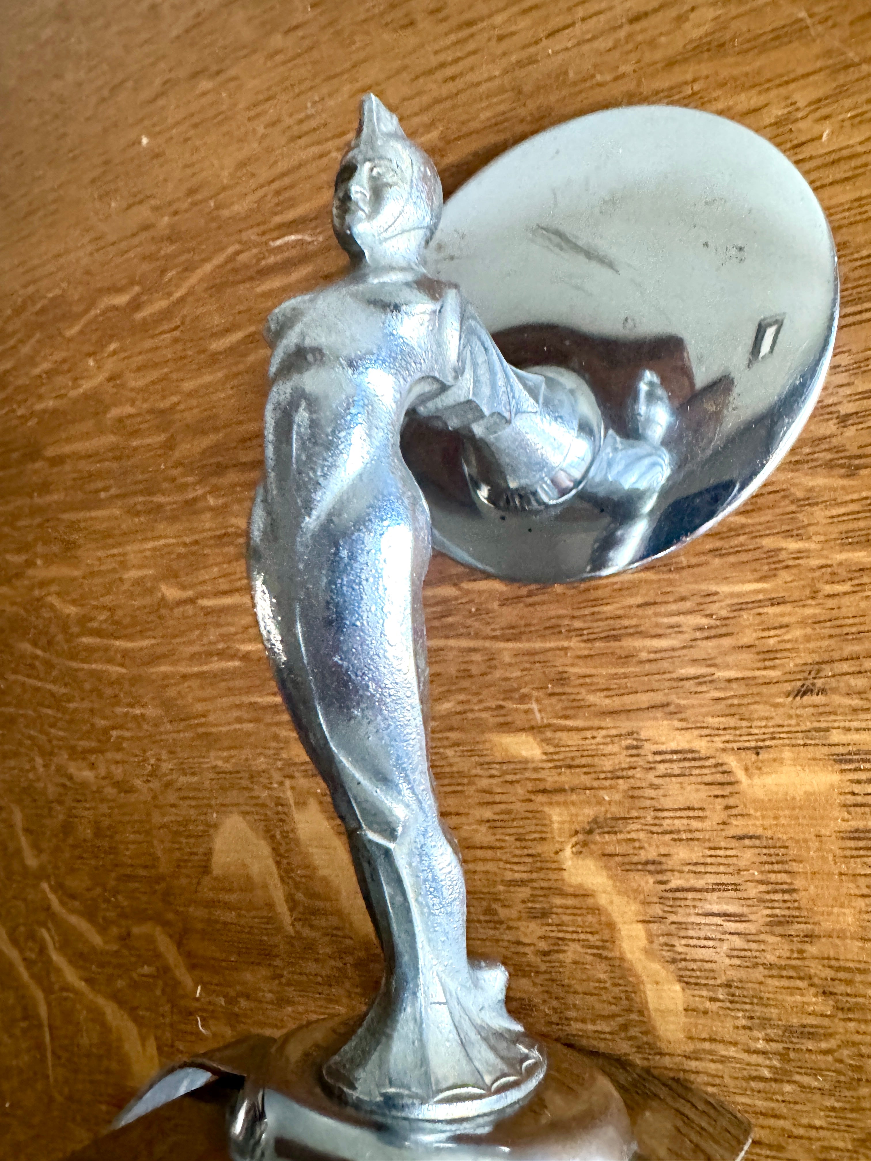 1920's-30's Art Deco Rocketeer Automobile Spare Tire Ornament Mirror | Machine Age Tire Mount Mirror