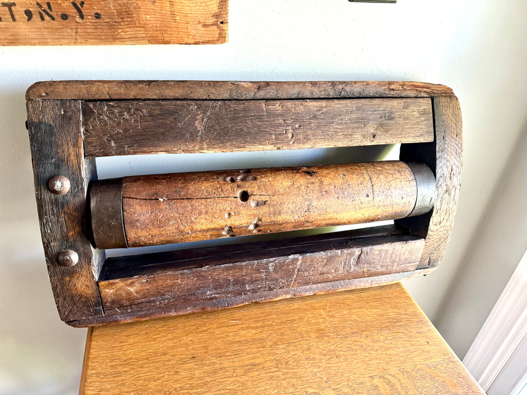 Antique Wooden Sawmill Roller ~ Wooden Shop Equipment Floor Dolley Roller