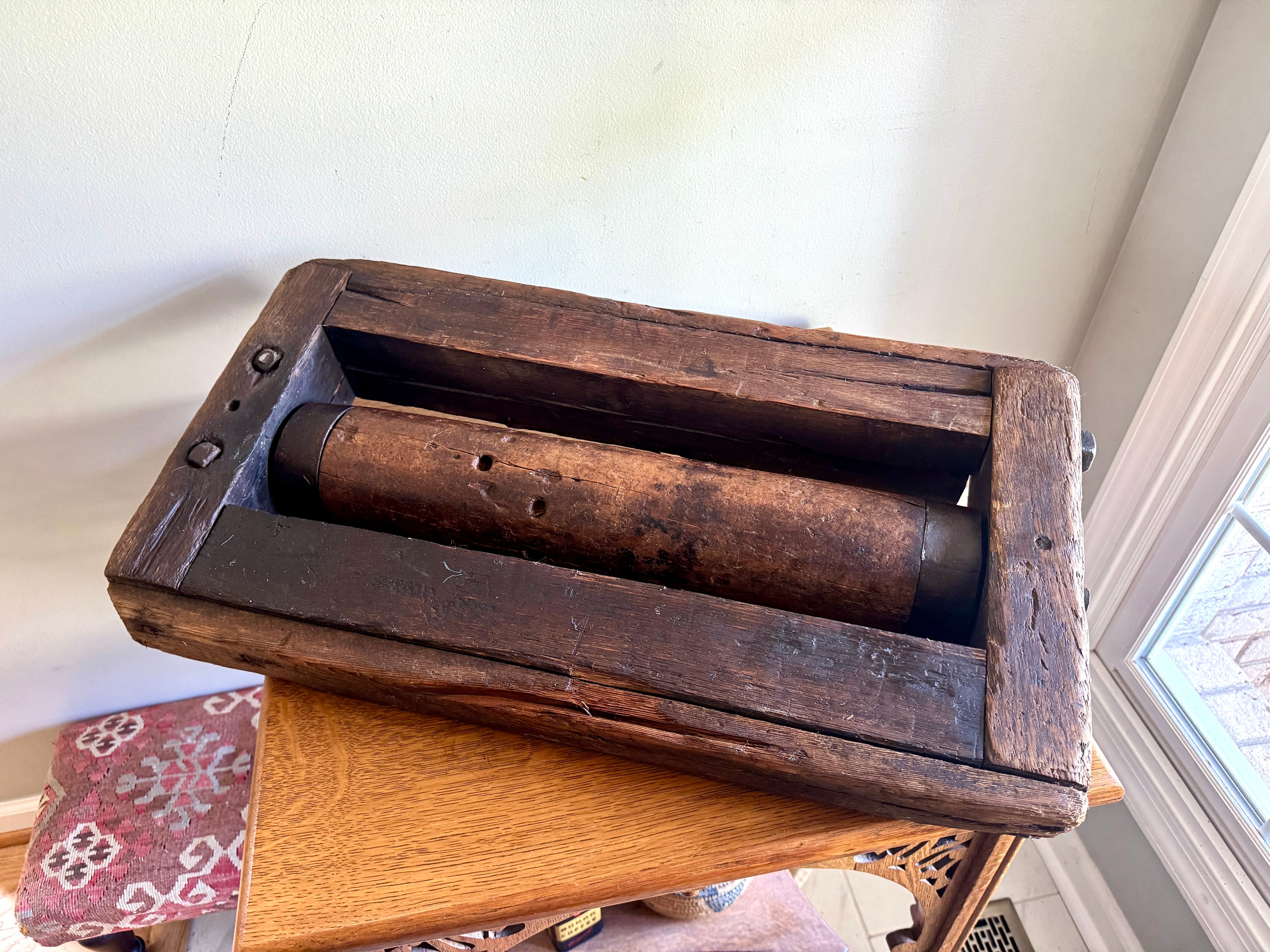Antique Wooden Sawmill Roller ~ Wooden Shop Equipment Floor Dolley Roller