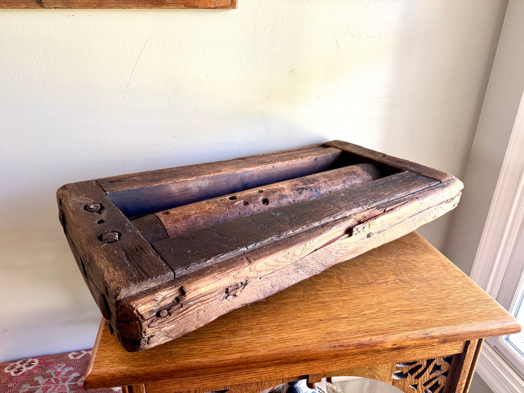 Antique Wooden Sawmill Roller ~ Wooden Shop Equipment Floor Dolley Roller
