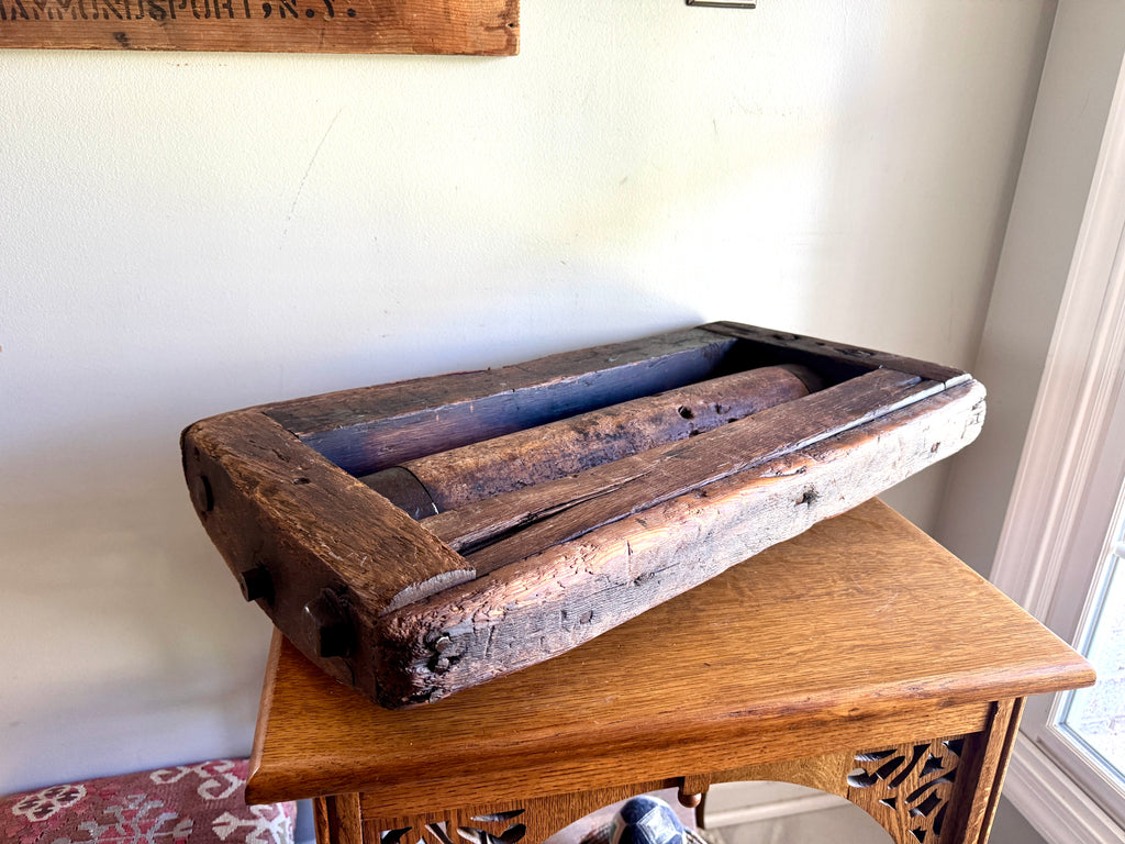 Antique Wooden Sawmill Roller ~ Wooden Shop Equipment Floor Dolley Roller