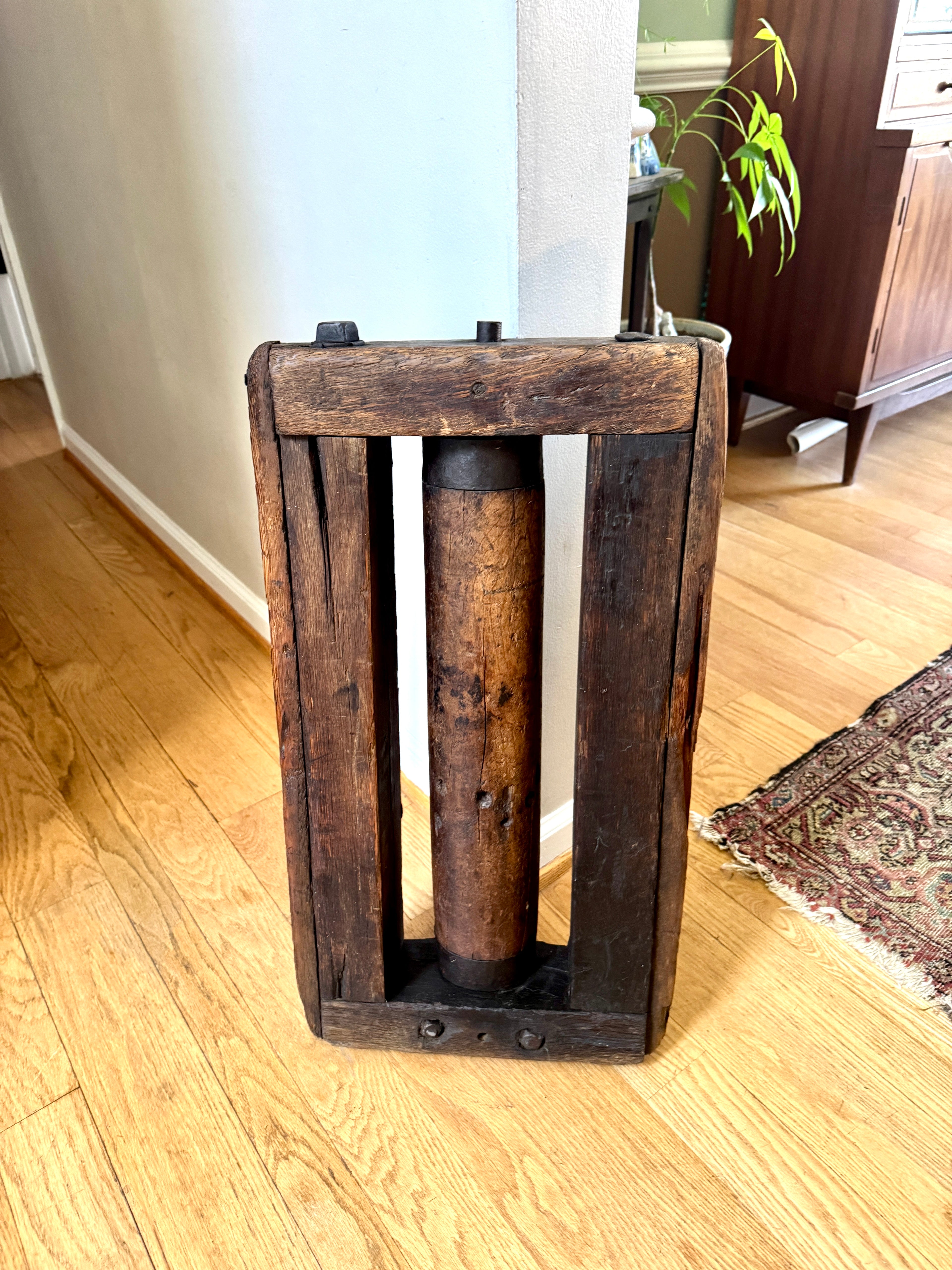 Antique Wooden Sawmill Roller ~ Wooden Shop Equipment Floor Dolley Roller