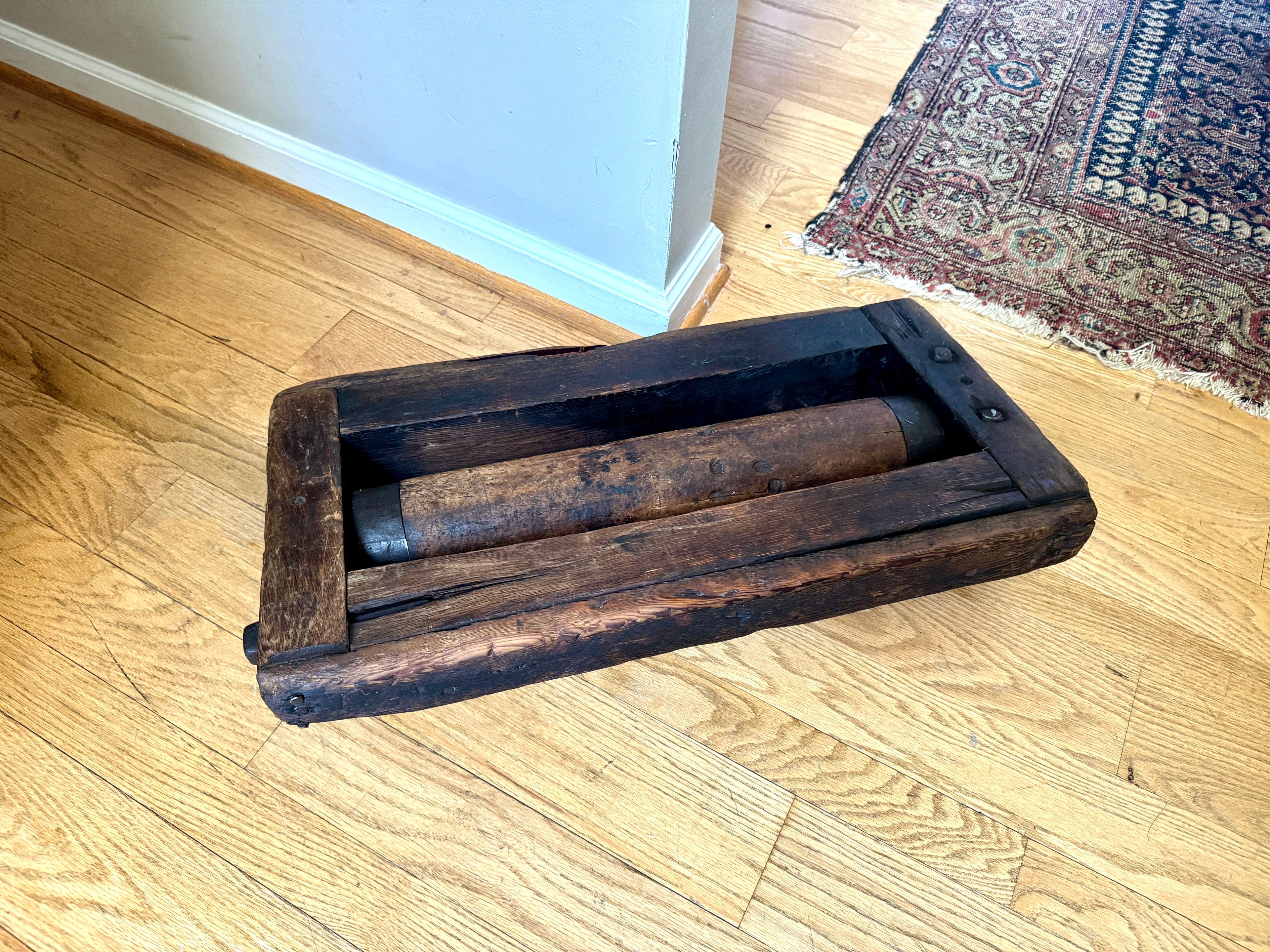 Antique Wooden Sawmill Roller ~ Wooden Shop Equipment Floor Dolley Roller