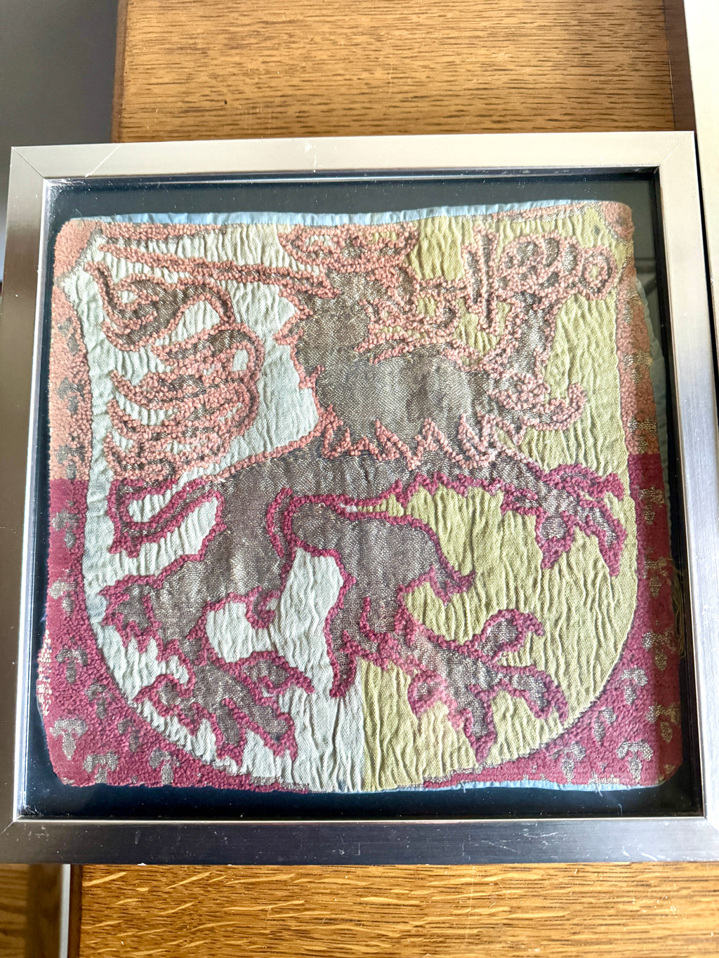 Vtg Pair of Framed Tapestry "Lion Rampant" Wall Hangings ~ Scottish Royal Arms Lion Tapestries
