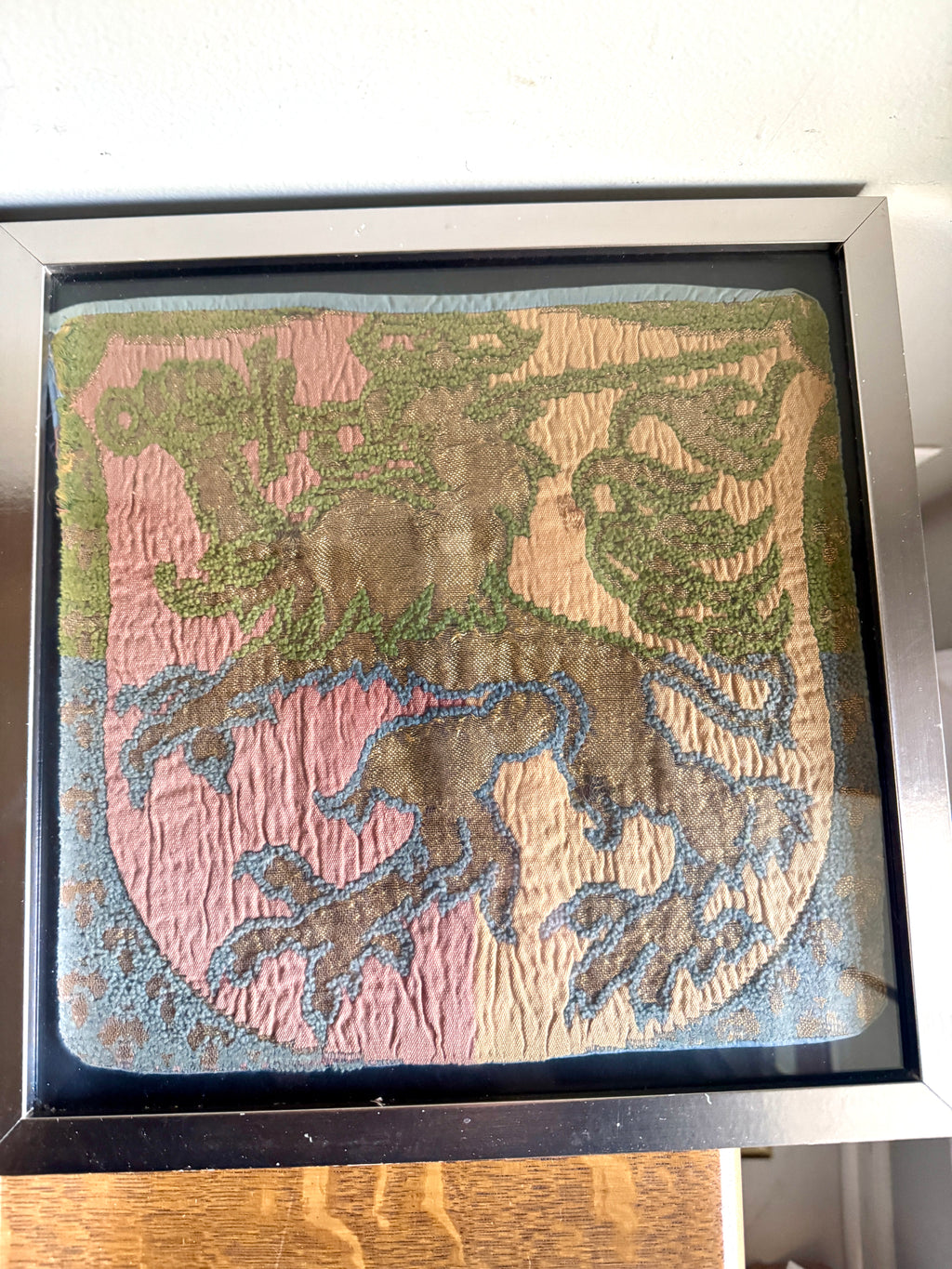 Vtg Pair of Framed Tapestry "Lion Rampant" Wall Hangings ~ Scottish Royal Arms Lion Tapestries