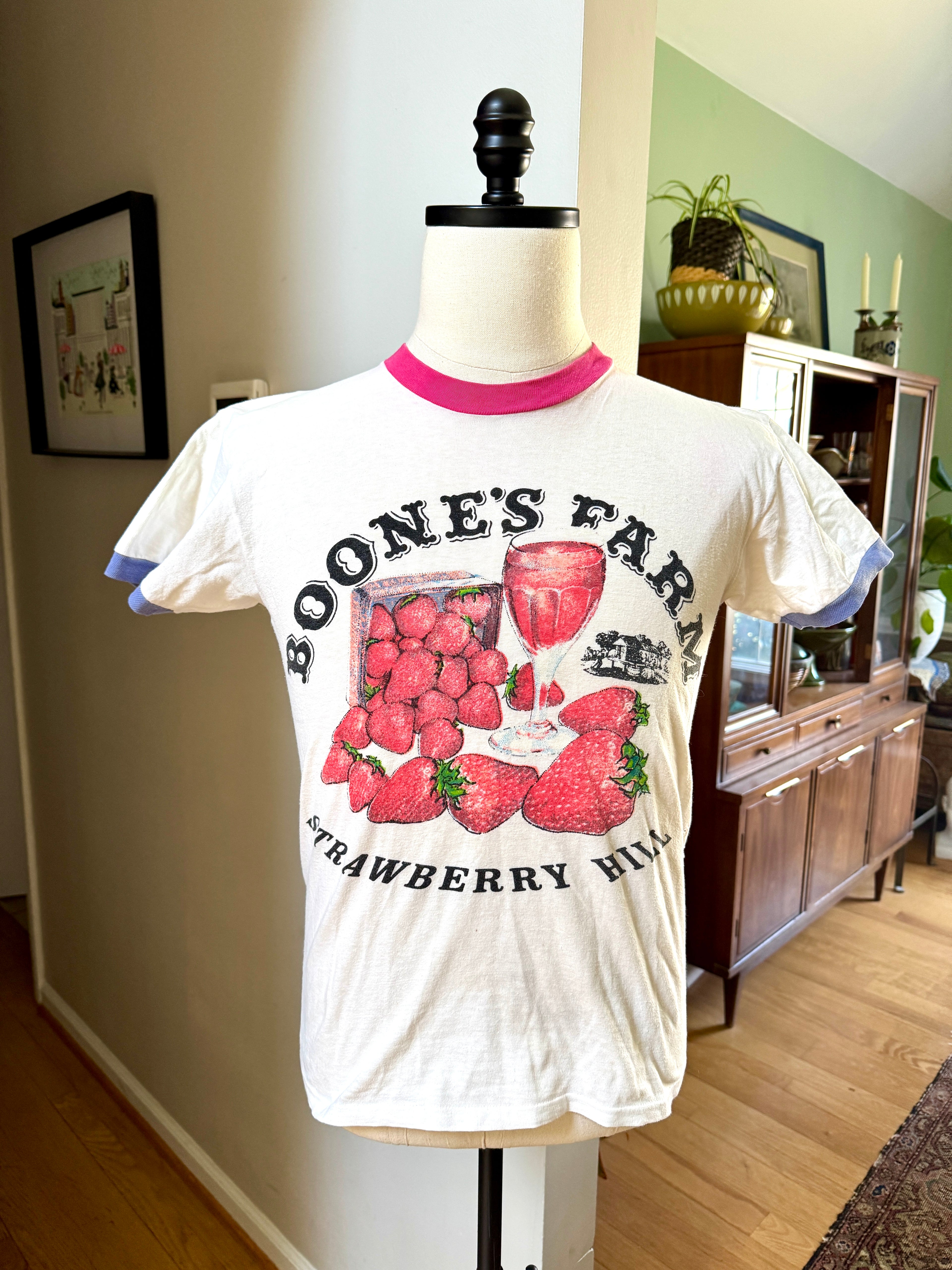 Vtg Thrashed Boone's Farm Strawberry Hill T-Short (M)