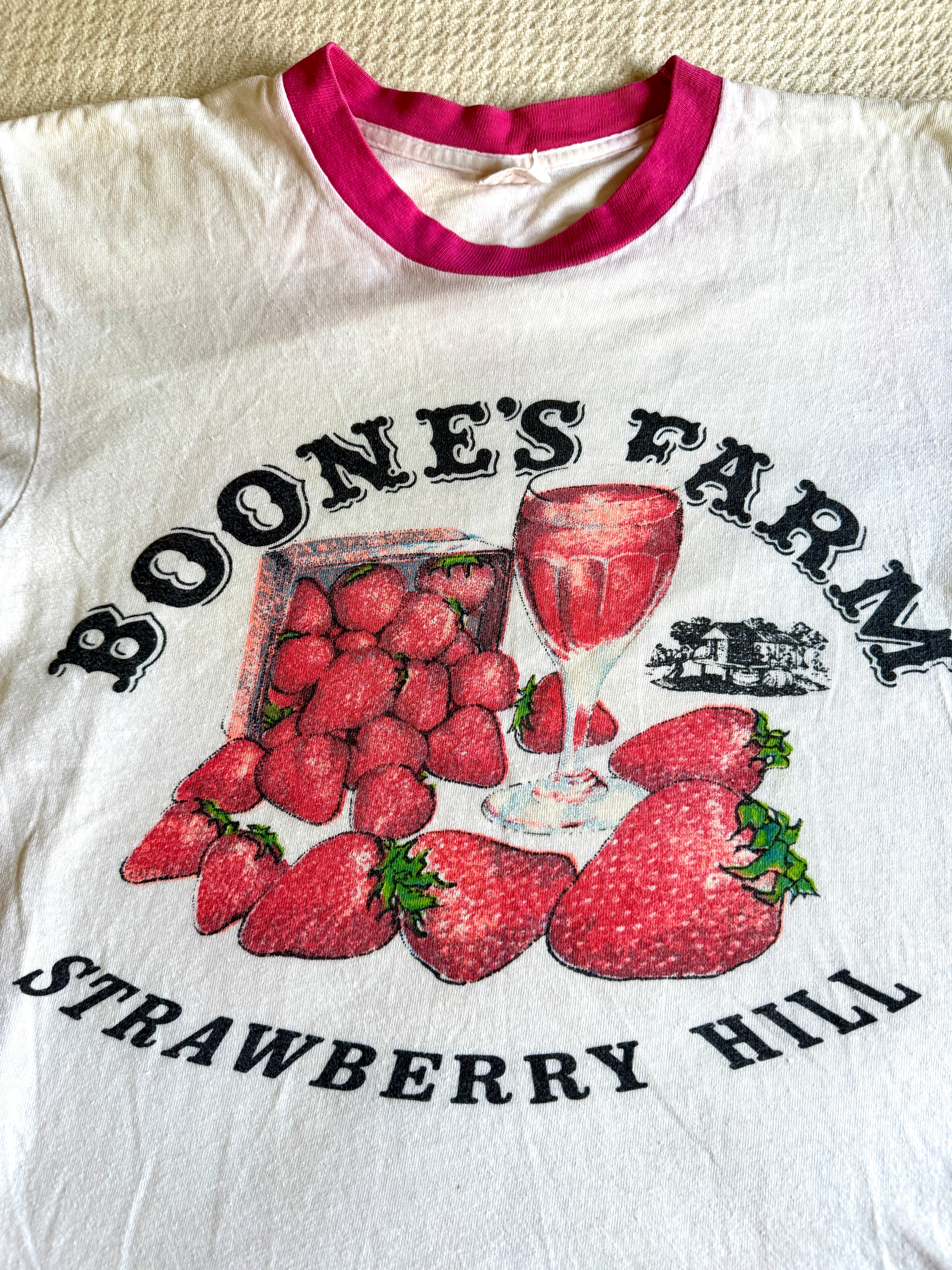 Vtg Thrashed Boone's Farm Strawberry Hill T-Short (M)