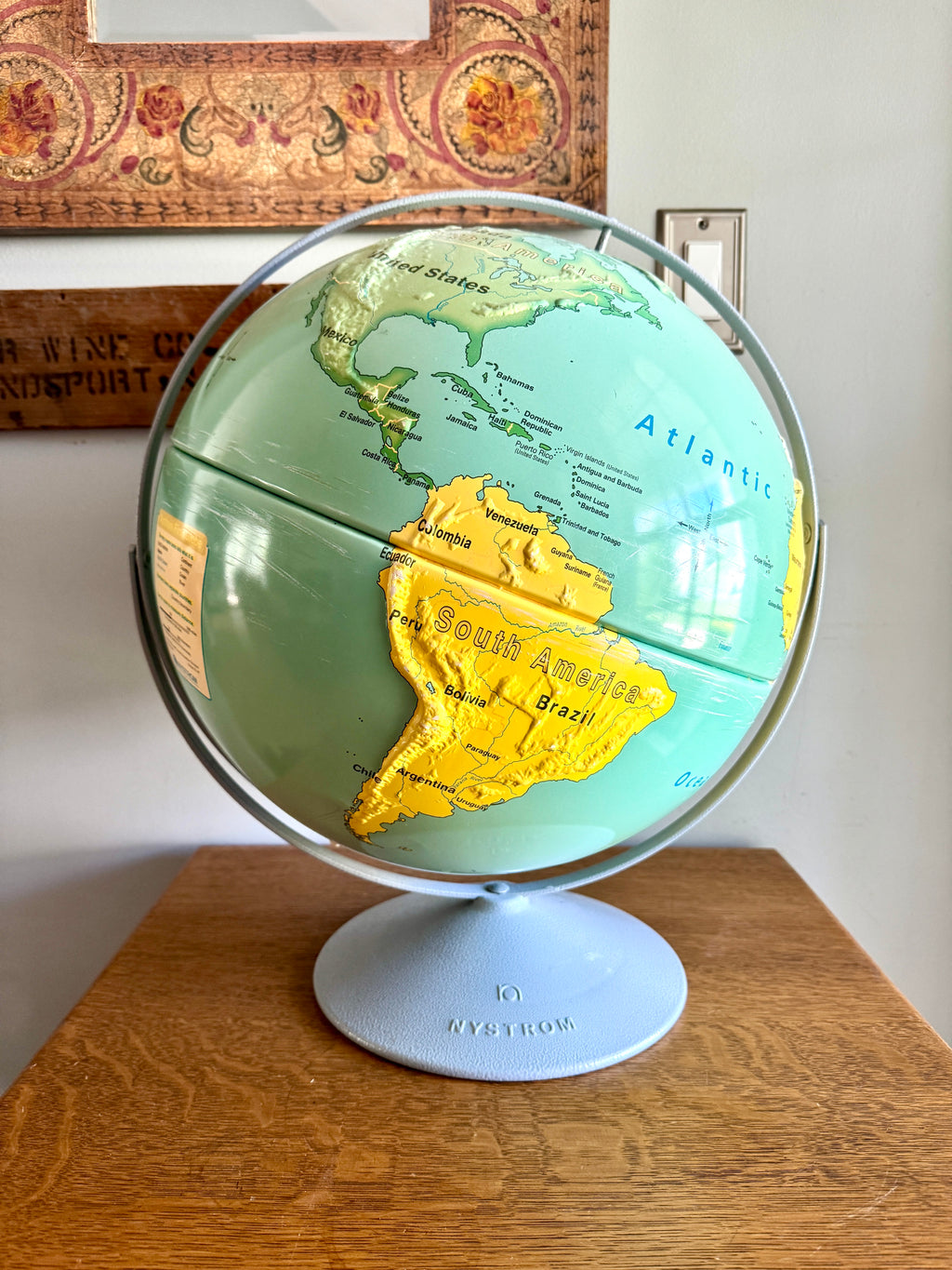 Vtg Nystrom 16" First Globe High Relief World Sculptural Map on Stand
