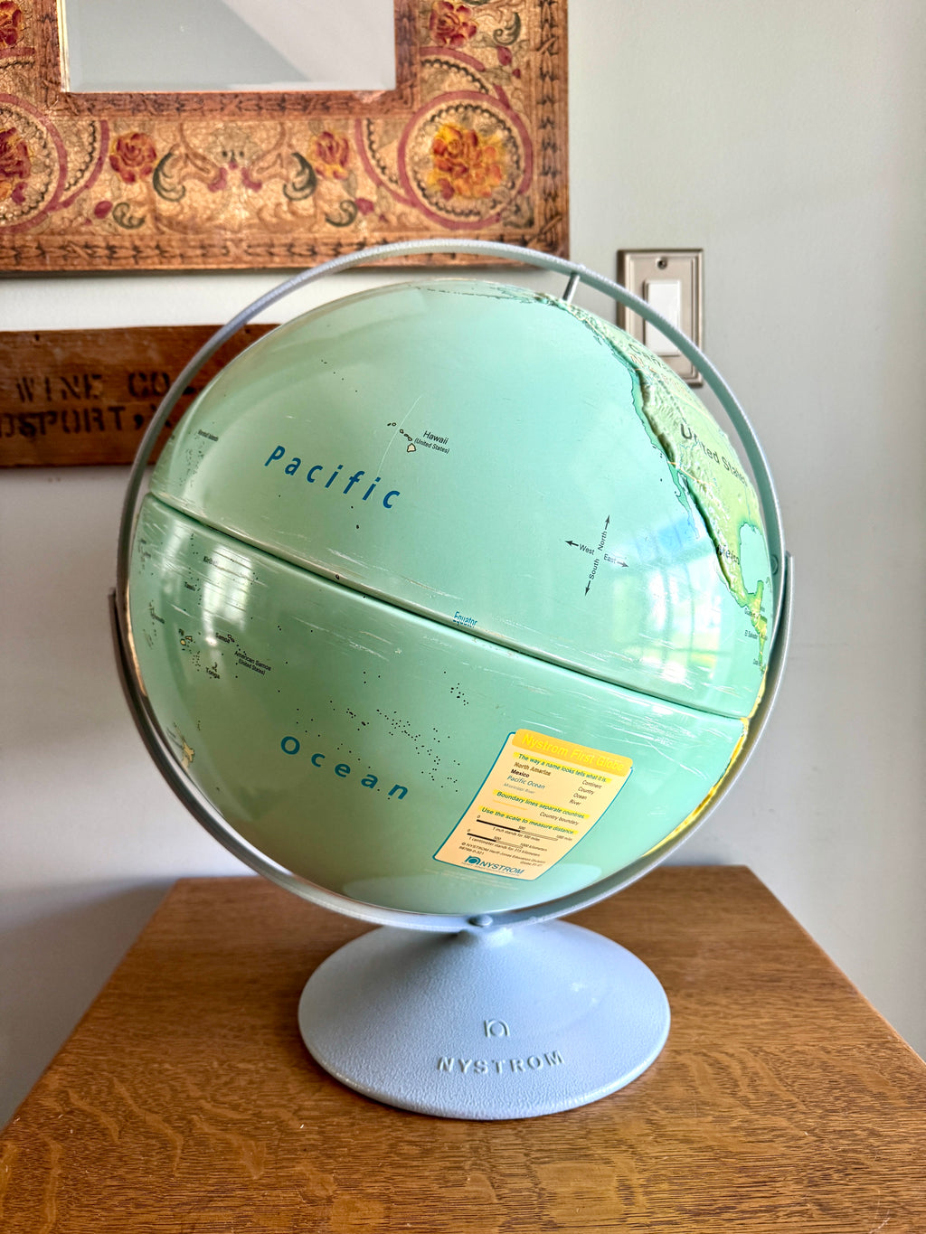Vtg Nystrom 16" First Globe High Relief World Sculptural Map on Stand